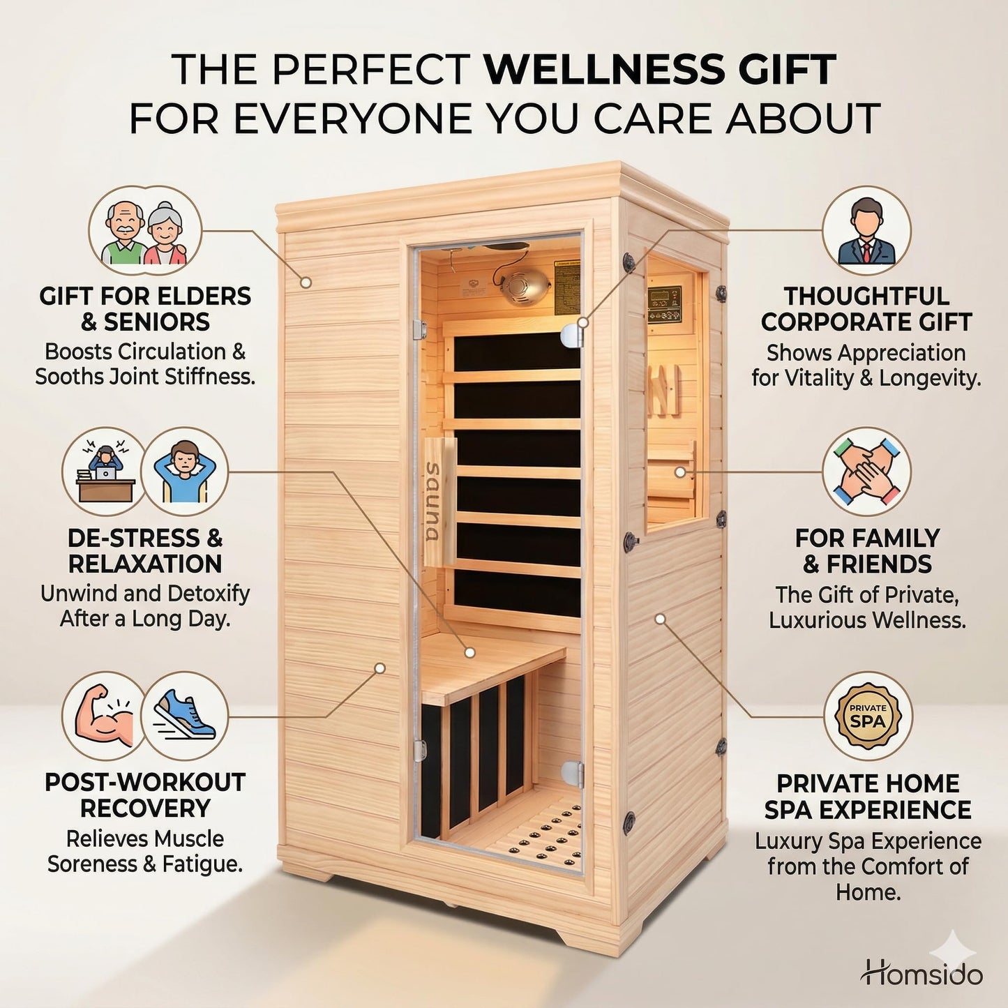 Far Infrared Sauna for 1 Person – 1050W with Bluetooth Speaker, Chromotherapy & Oxygen Ionizer, Indoor Home Sauna with Canadian Hemlock Wood, Relaxation for Home Gym Office – 27”x35”x63”
