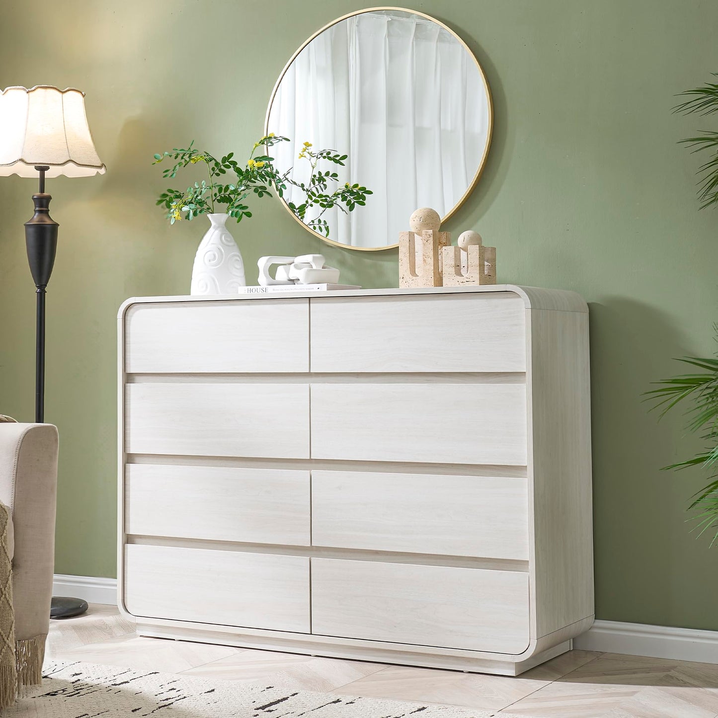 Standifurno 47’’ Wide Dresser with 8 Drawers, White Chest of Drawers with Deep Drawers & Handleless, Wooden Storage Organizer for Bedroom, Living Room, Hallway