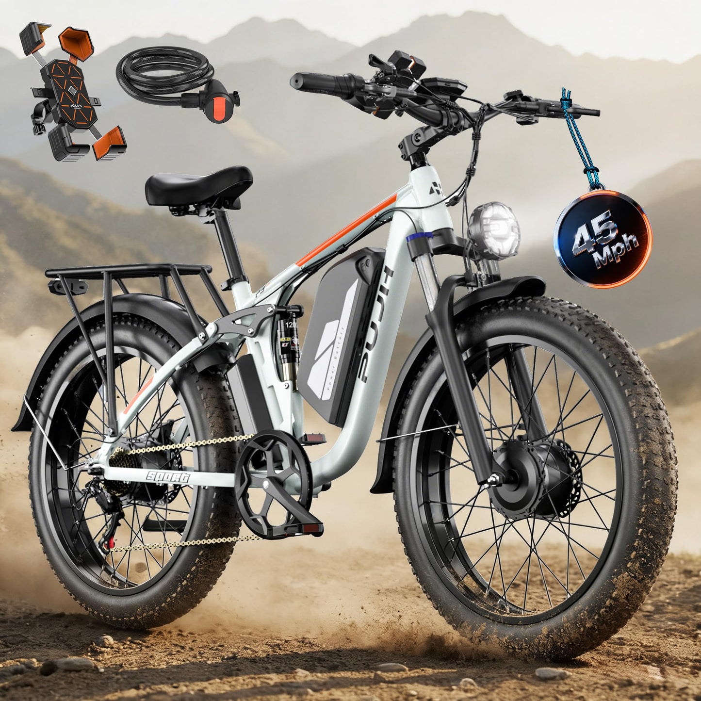 PUJH 6000W Dual Motor E-Bike Up to 100Mi 60V 24" Fat Tire for Adults PU364