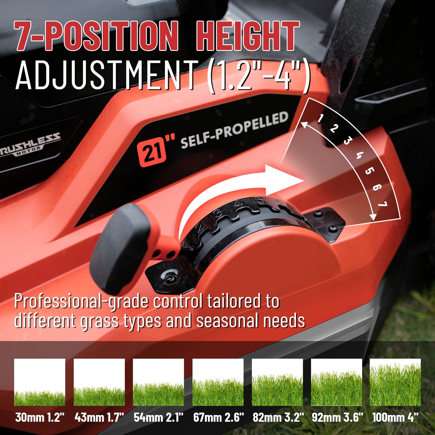 DCK 58V 21" Self-Propelled Lawn Mower 3-in-1 (Mowing/Collecting/Mulching), 7 Cut Heights, Foldable, LED Light, Upgraded Brushless Motor, 6.0Ah Battery & Charger