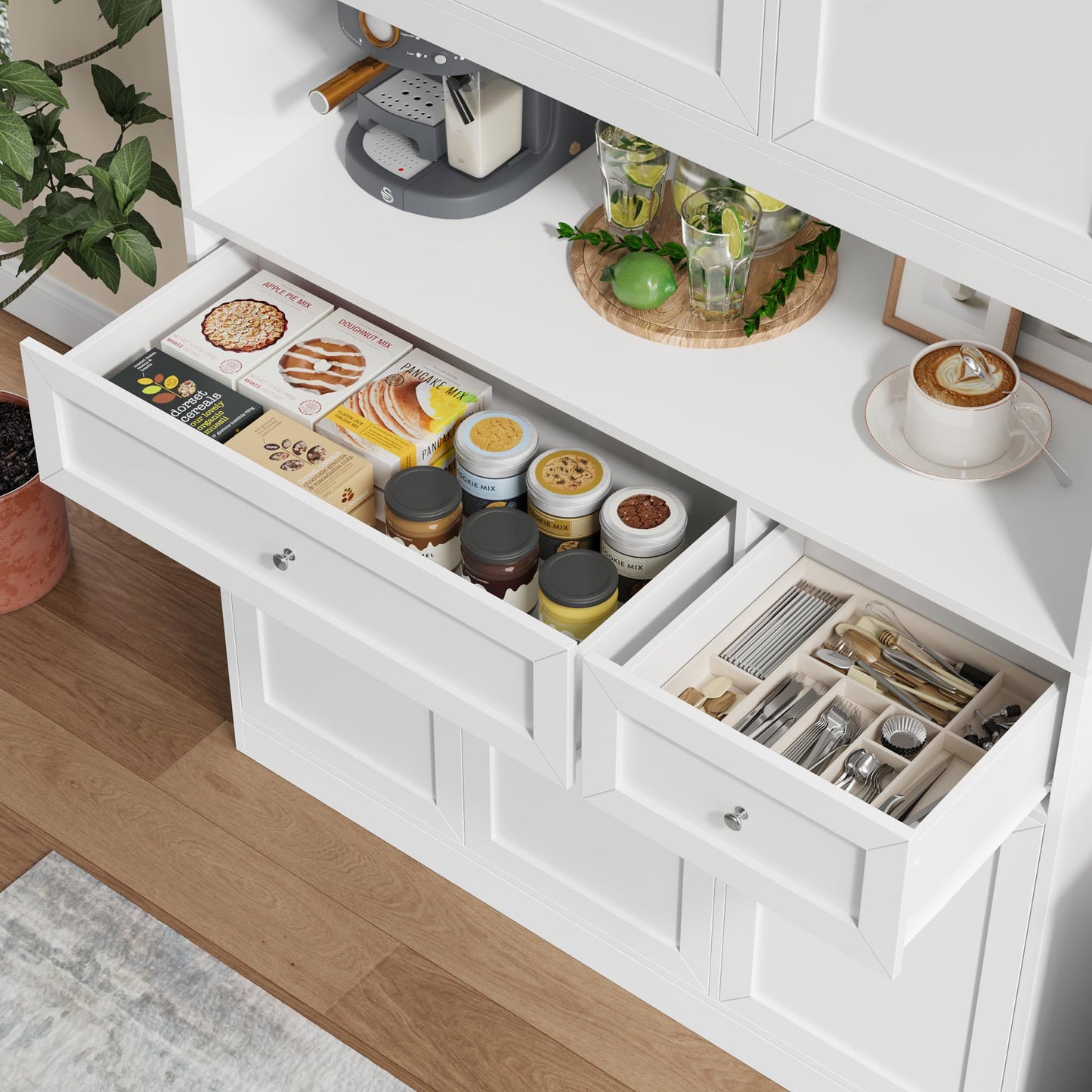 BOTLOG 72" Kitchen Pantry Cabinet, Kitchen Hutch with Microwave Stand, Buffet Cabinet with Hutch for Dining Room, White
