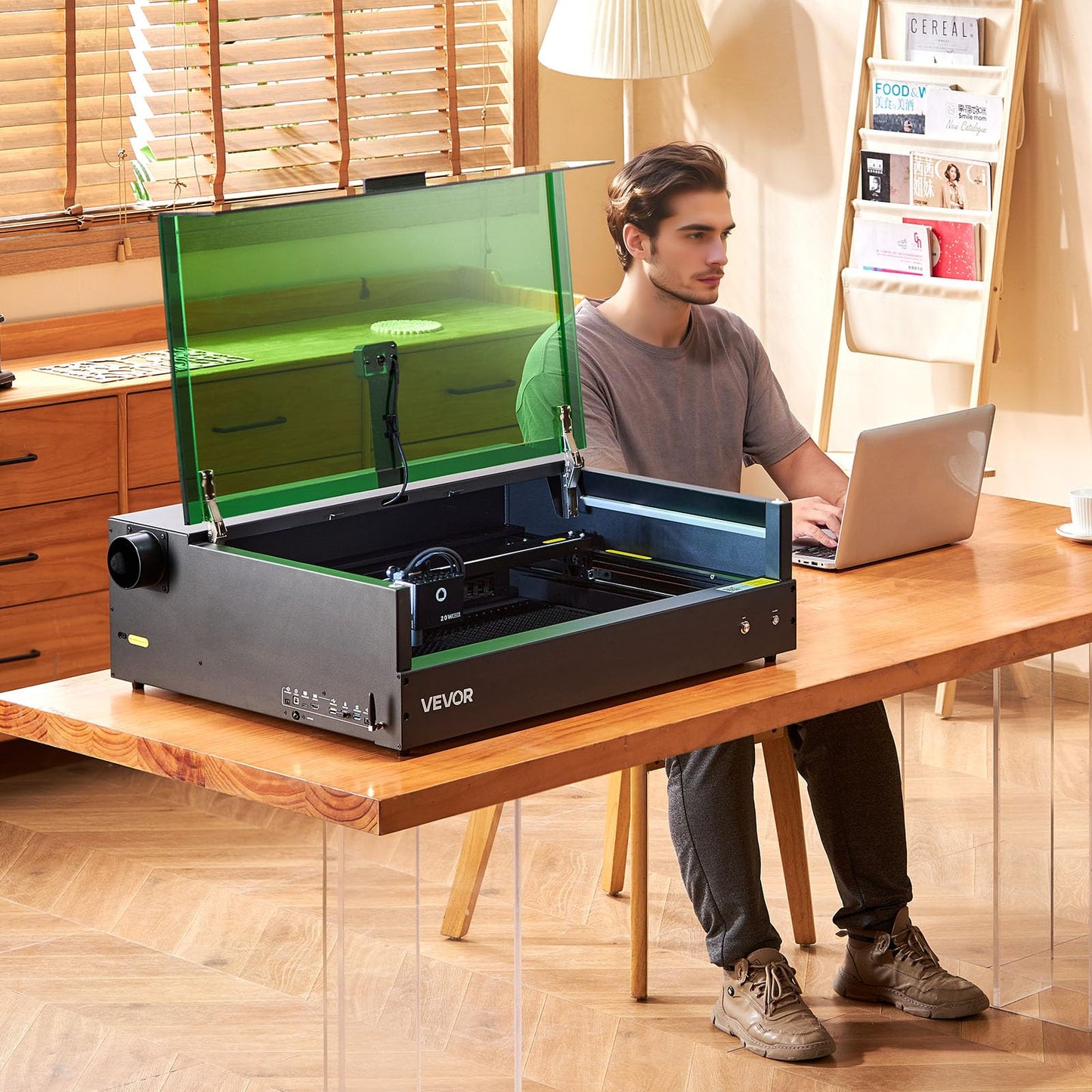 VEVOR Laser Engraver, 20W, Laser Engraving and Cutting Machine with Enclosure Camera, Laser Cutter, 36000 mm/min, 19.7 x 12.6 in Working Area, for Wood, Leather, Glass, Paper, Certain Metal, Class 1