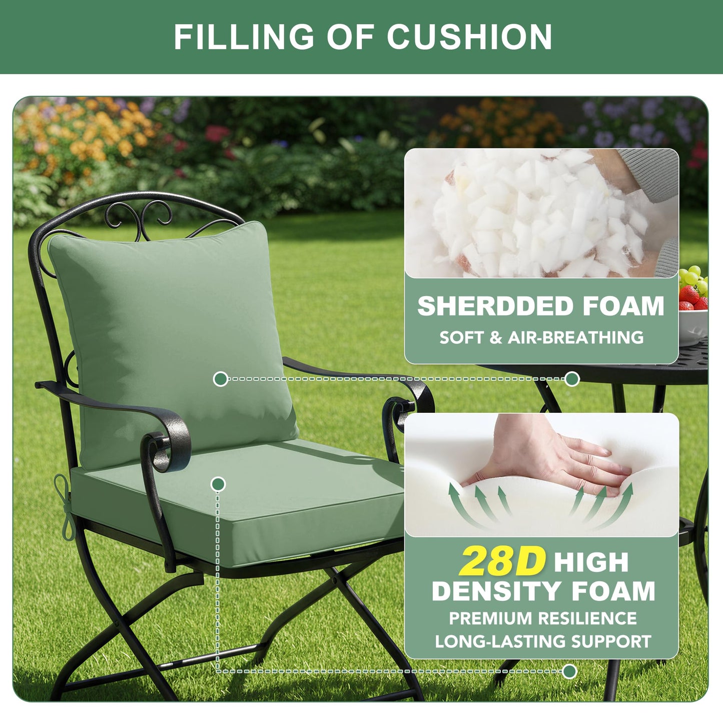 Summsun Outdoor Chair Cushions Set of 4, Waterproof Back Pillow and Seat Cushion Set for Patio Furniture, Outdoor Sofa Replacement Cushions with Removable Cover, 24 x 24 Inch, Sage Green