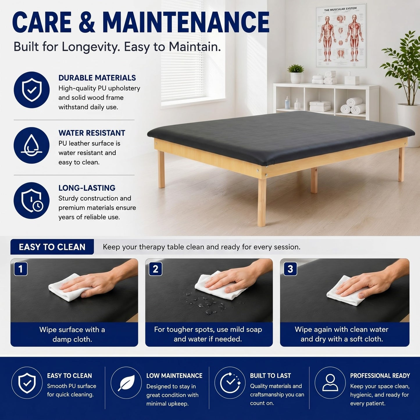 AceOrbit Physical Therapy Table Low Exercise Table 72 x 53 x 18 Inch Wide Portable Massage Physical Massage Tables with Mat Treatment Equipment for Home, Bariatric, Seniors Exercise, Fitness, Pilates