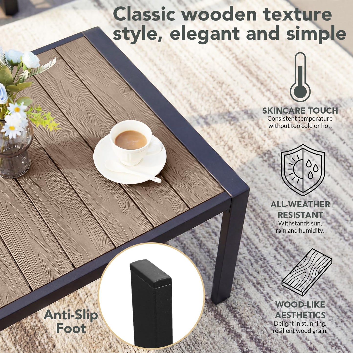 ADRERIC Patio Furniture Set 9 Seats and Coffee Table, 7 Pieces Patio Conversation Set with Thick Cushion, Ottomans, Deluxe Aluminum Modern Outside Sectional for Porch, Balcony, Deck, Yard, Dark Gray