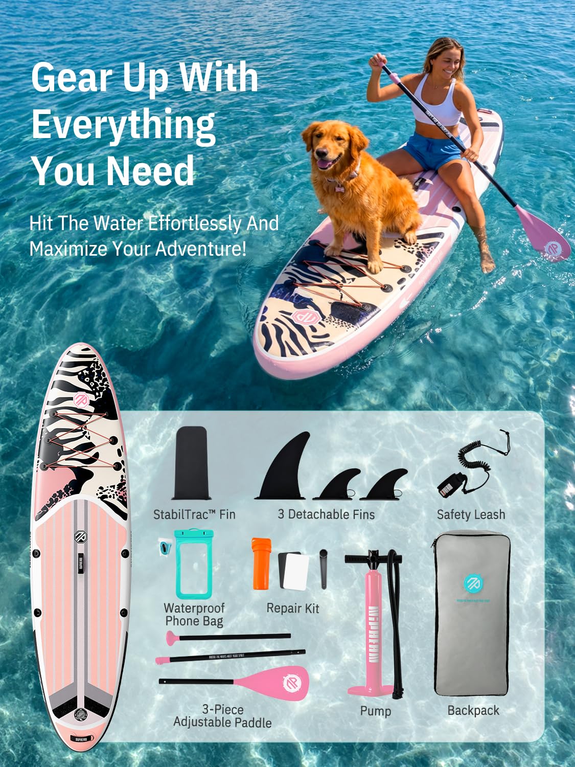 Niphean Inflatable Stand Up Paddle Board with Stabiltrac Fin Design and SUP Accessories, Anti-Slip EVA Deck, 10’6’’ Inflatable Paddle Boards for Adults & Youth of All Skill Levels