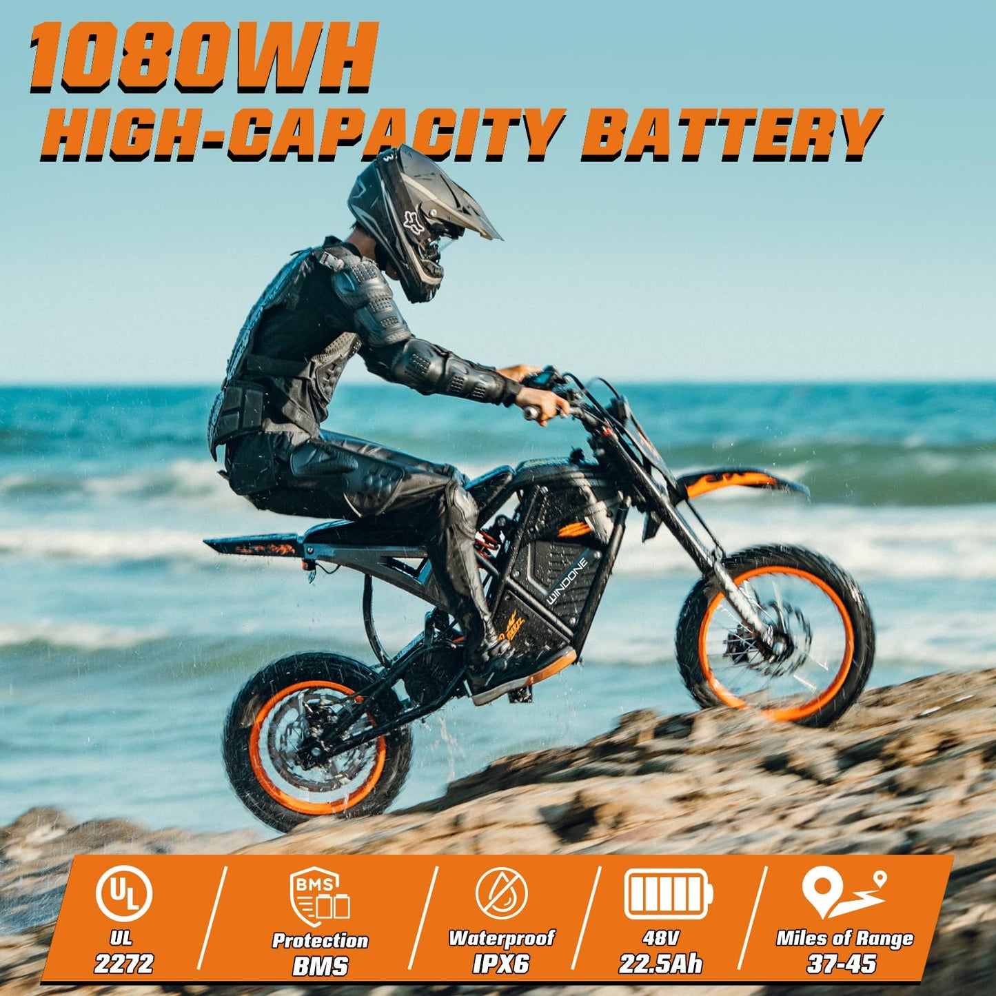 Windone RM7 Electric Dirt Bike for Teens Adults, 48V 22.5Ah Up to 37MPH & 45-Mile Electric Motorcycle, 2200W Ebike, 14"/12" Off-Road Tire E-Bike, Dual Hydraulic Brakes, Full Suspension, White