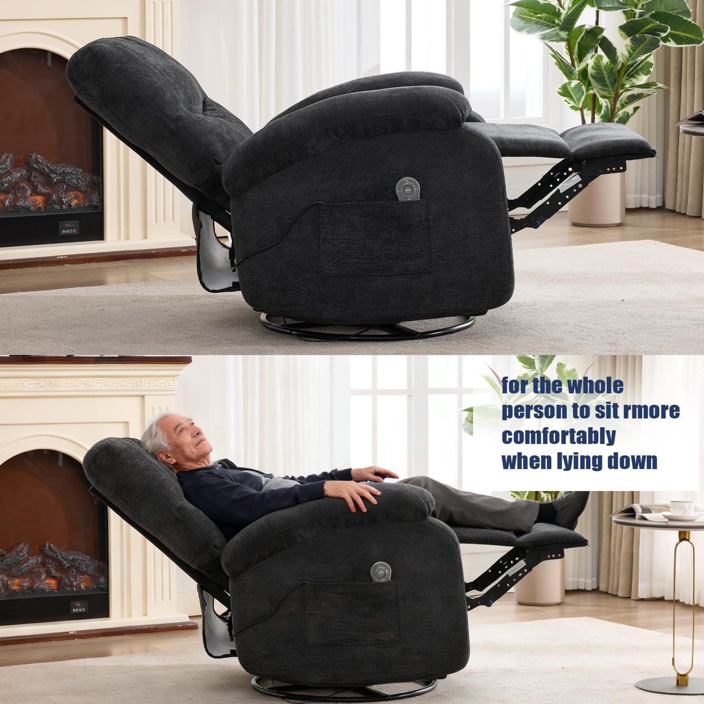 Eafurn 360° Swivel Rocker Recliner Chair for Elderly, Nursery Glider Recliner with Massage and Heating, Comfy Overstuffed Manual Lounge Armchair for Living Room