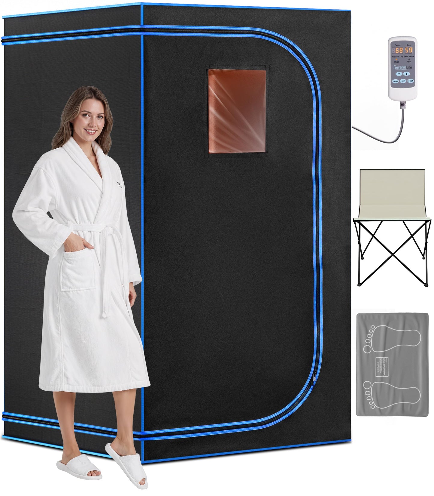 SereneLife 1300W Full Size Portable Infrared Sauna - with Heating Foot Pad & Foldable Chair - Single Person Use, Indoor Personal Home Spa for Weight Loss, Stress Relief & Relaxation