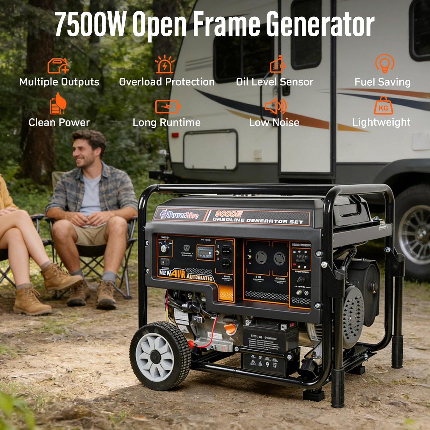 7500 Watt Generator for Camping Home Use RV & Emergency Ready, Remote Electric Start Gas Powered, Transfer Switch Ready with Wheel Kit, CO Sensor