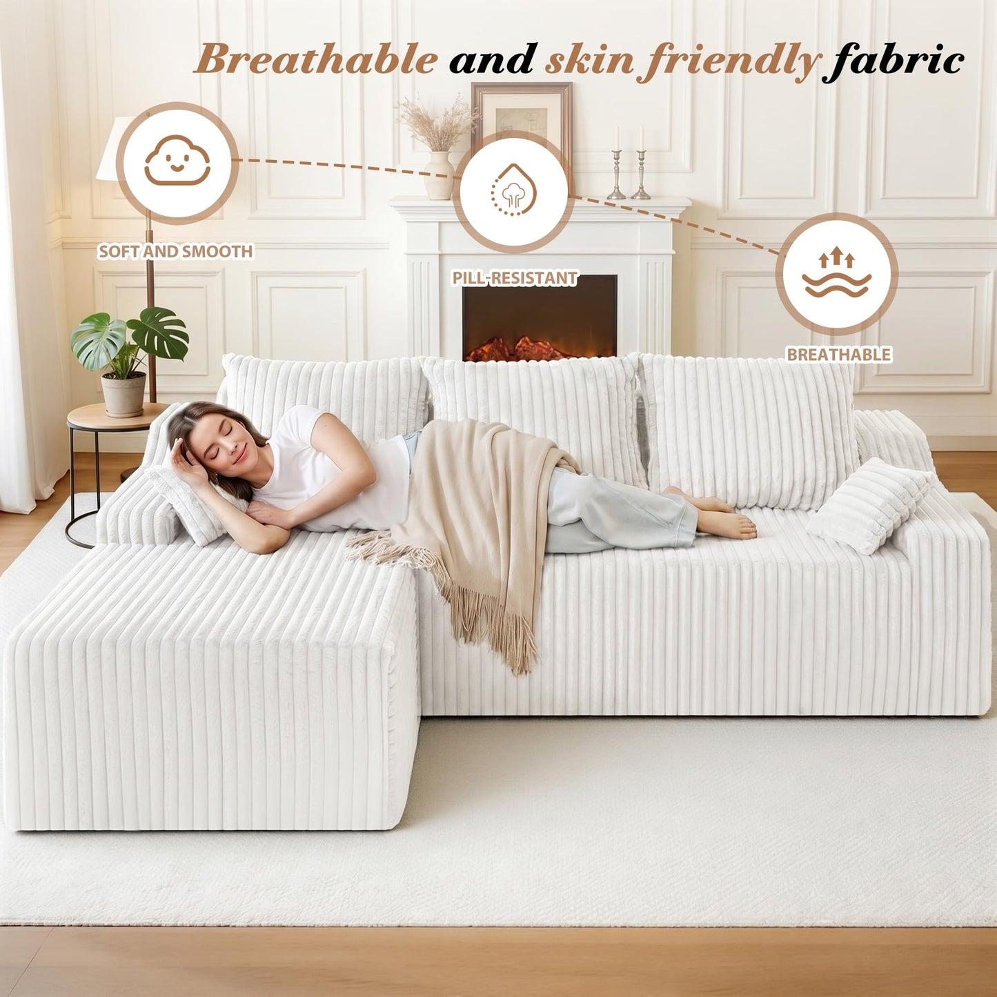 HABUTWAY 94" L-Shape Modular Sectional Sofa Couch for Living Room, No Assembly Required, Boneless Couch with Deep Seat for Living Room Bedroom, No Assembly Required (Beige,Left)