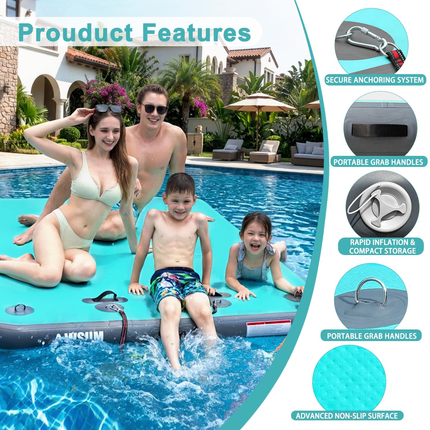 AWSUM 8ft x 6ft Inflatable Floating Dock Mat Air Dock Platform Float Island Raft with Non-Slip Surface for Pool Beach Lake Ocean