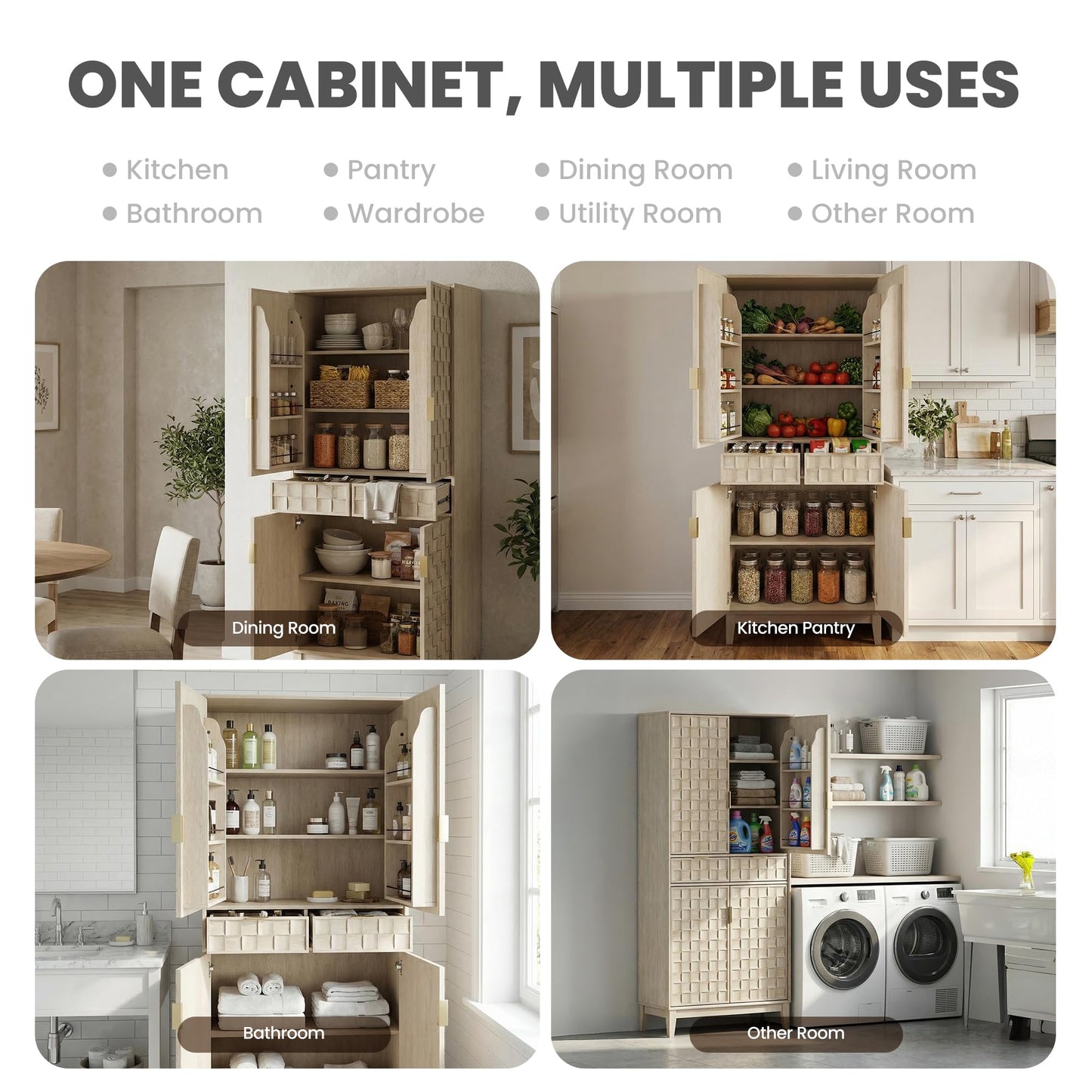 Pantry Cabinet, 71" Tall Pantry Cabinet,Modern Kitchen Cabinet with Doors, Drawers & Adjustable Shelves, Freestanding Food Pantry Cupboard with Side Rack for Kitchen Dining Room,Oak