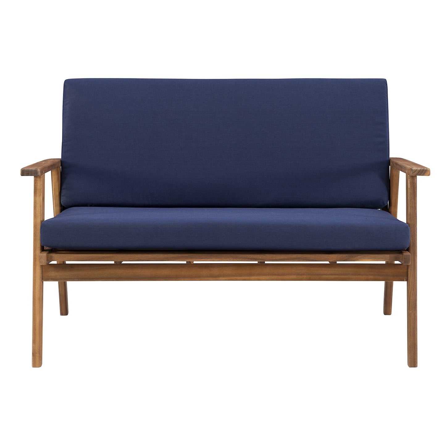 Linon Rosemary Solid Acacia Wood Four Piece Outdoor Chat Set with Blue Removable Cushions