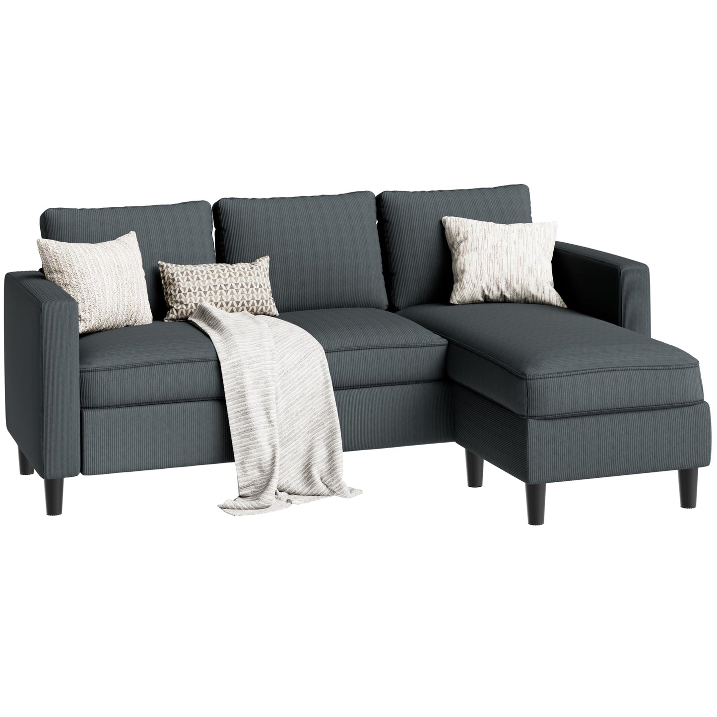 SUNLEI L-Shaped Sectional Couch, Modern Grey Reversible Sectional Sofa with Reversible Ottoman, 3-Seat Compact Couches for Living Room Apartment, Studio & Office, Easy Assembly, Grey