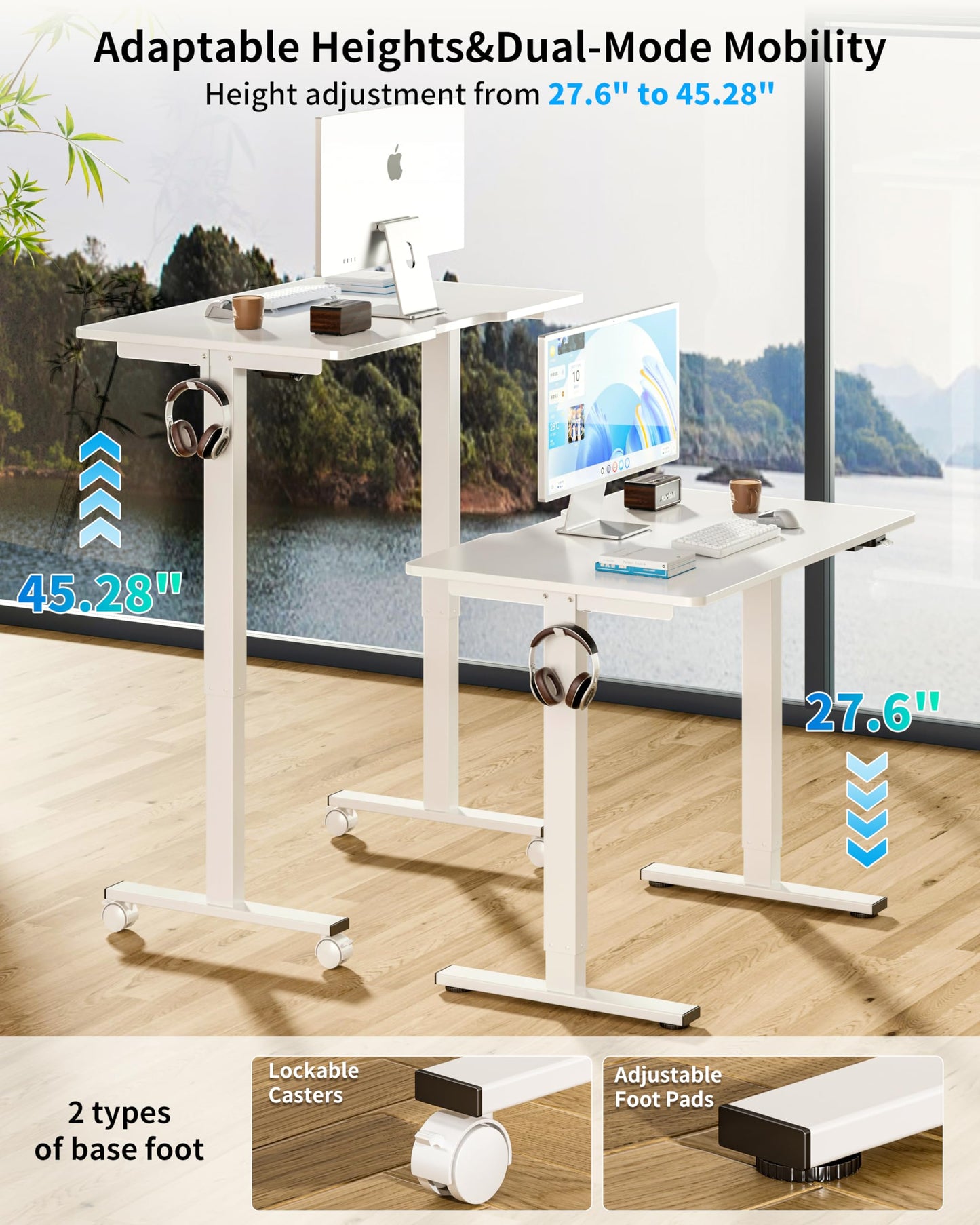 BIZUM 35.4" Small Electric Standing Desk Height Adjustable, Whole Piece Stand Up Computer Desk Work Study Writing Gaming Desks for Home Office White