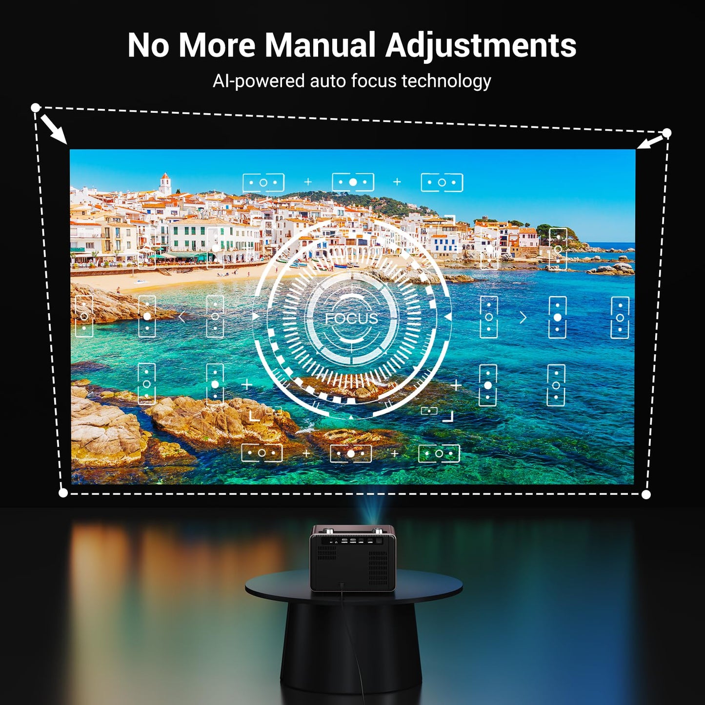 2000 ANSI Lumens Built-in Streaming App Full HD Smart Projector, HAPPRUN Native 1080P Movie Projector with Auto Focus, WiFi and Bluetooth, 300'' Large screen, Suitable for Home, Outdoor and Indoor