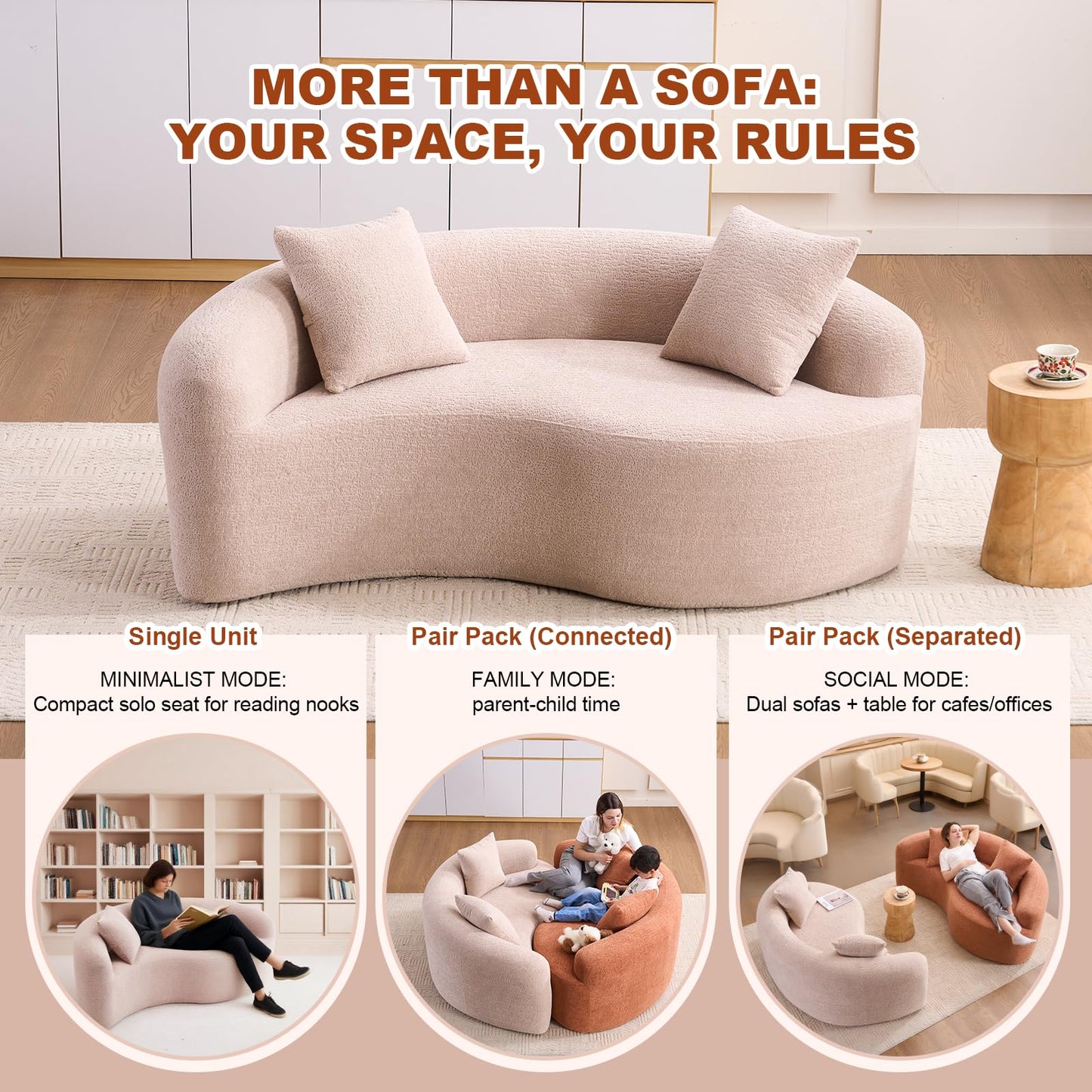 KEIKI S-Curved Loveseat Chenille Couches with 2 Pillows, Upholstered Luxury Plush Cloud Sectional Sofa for Living Room Apartment, Full Sponge Compression