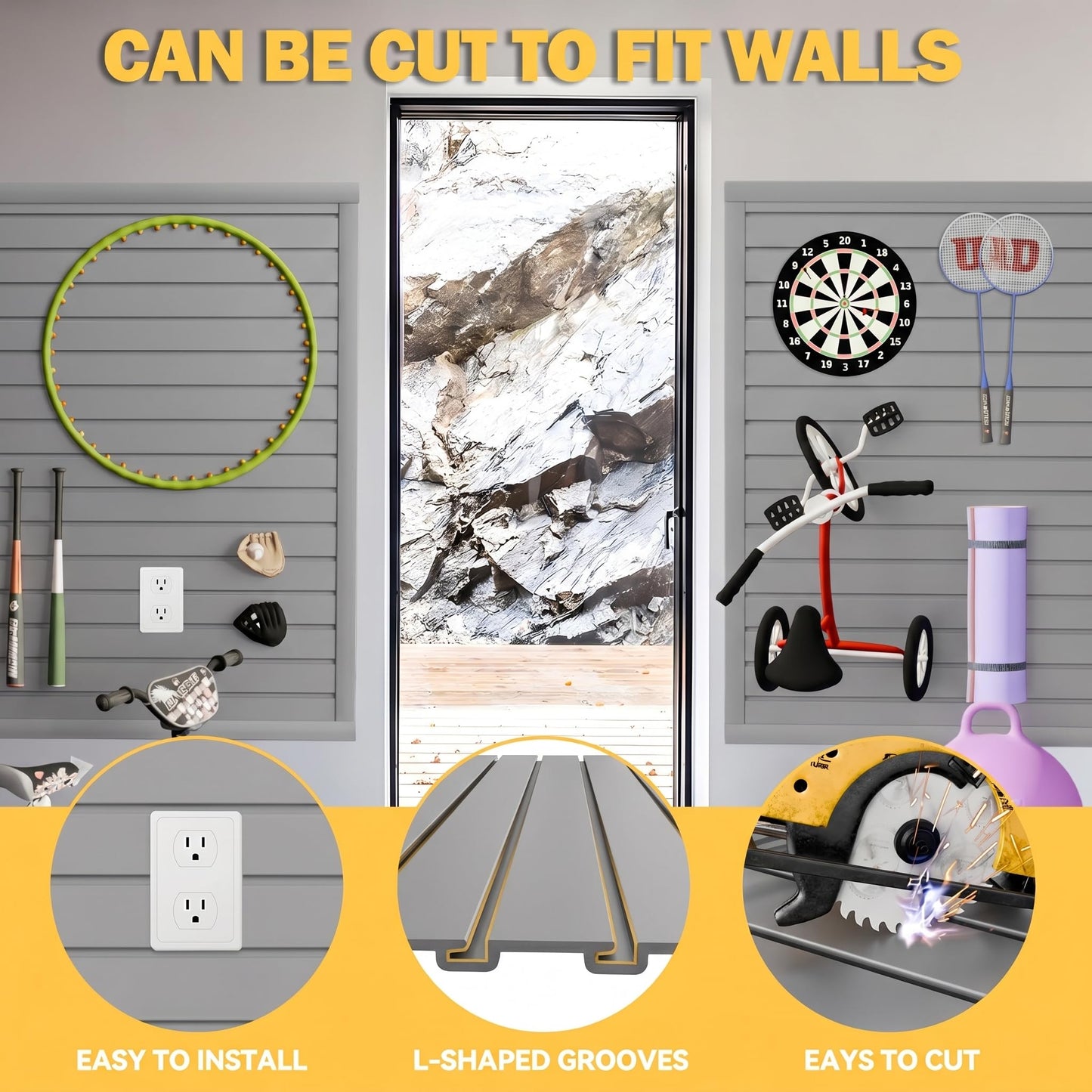 RORA Slat Wall, 4x8 ft Slatwall Panel, Grey Garage SlatWall Storage Systems
