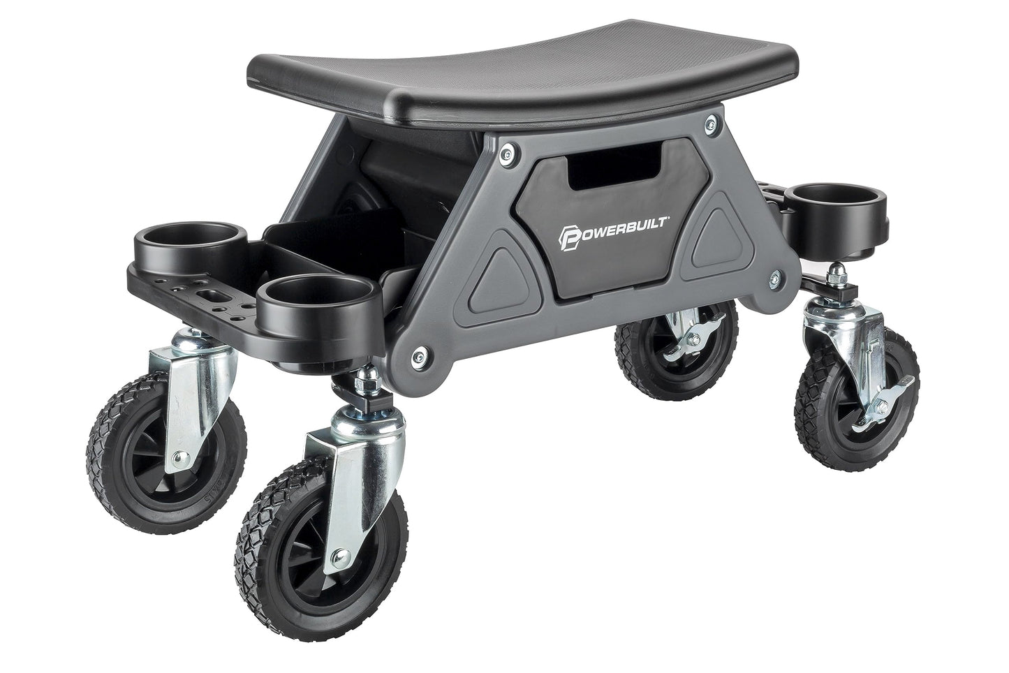 Powerbuilt Big Wheel Rolling Seat, Off-Road Series, Locked in Tool Trays, Heavy-Duty Wheels for Gravel and Rocks - Grey 642965ECE