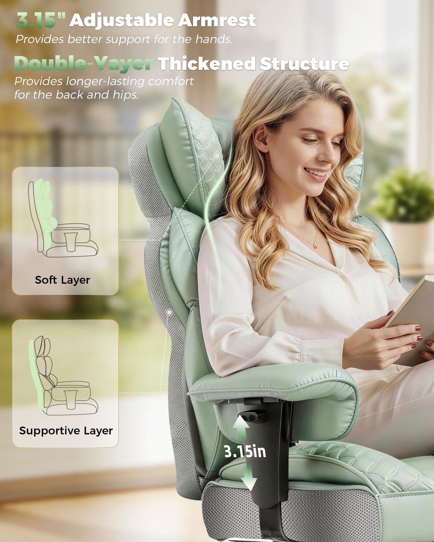 COMHOMA Big and Tall Office Chair with Upgrade Footrest, Heavy Duty Gaming Chair High Back Executive Chair with Spring Lumbar Support for Lower Back Pain Relief, 150°Reclining Adjustable Armrests