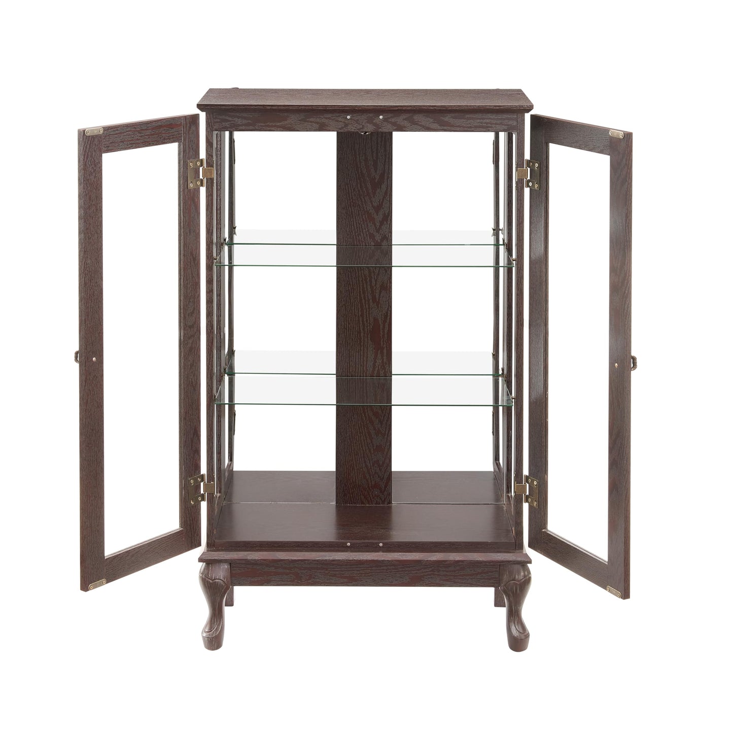 Ball & Cast Lighted Curio Cabinet with 2 Doors,3-Tier Glass Display Cabinet with Adjustable Glass Shelves and Mirrored Back Panel for Living Room,Light Bulb Included, Cherry