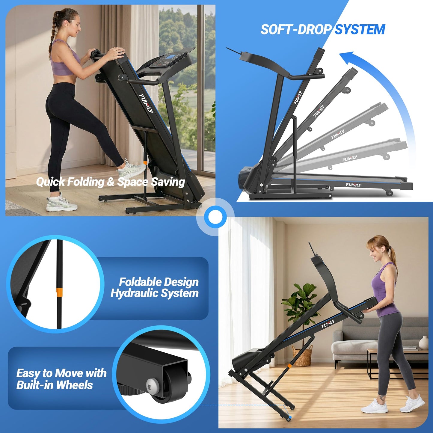 FUNMILY Treadmills for Home, 4.5HP Heavy Duty Treadmill with 0–20% Auto Incline, Quiet Portable Folding Treadmill 400 lb Capacity, 12 Programs& Heart Rate & Body-Fat Measurement