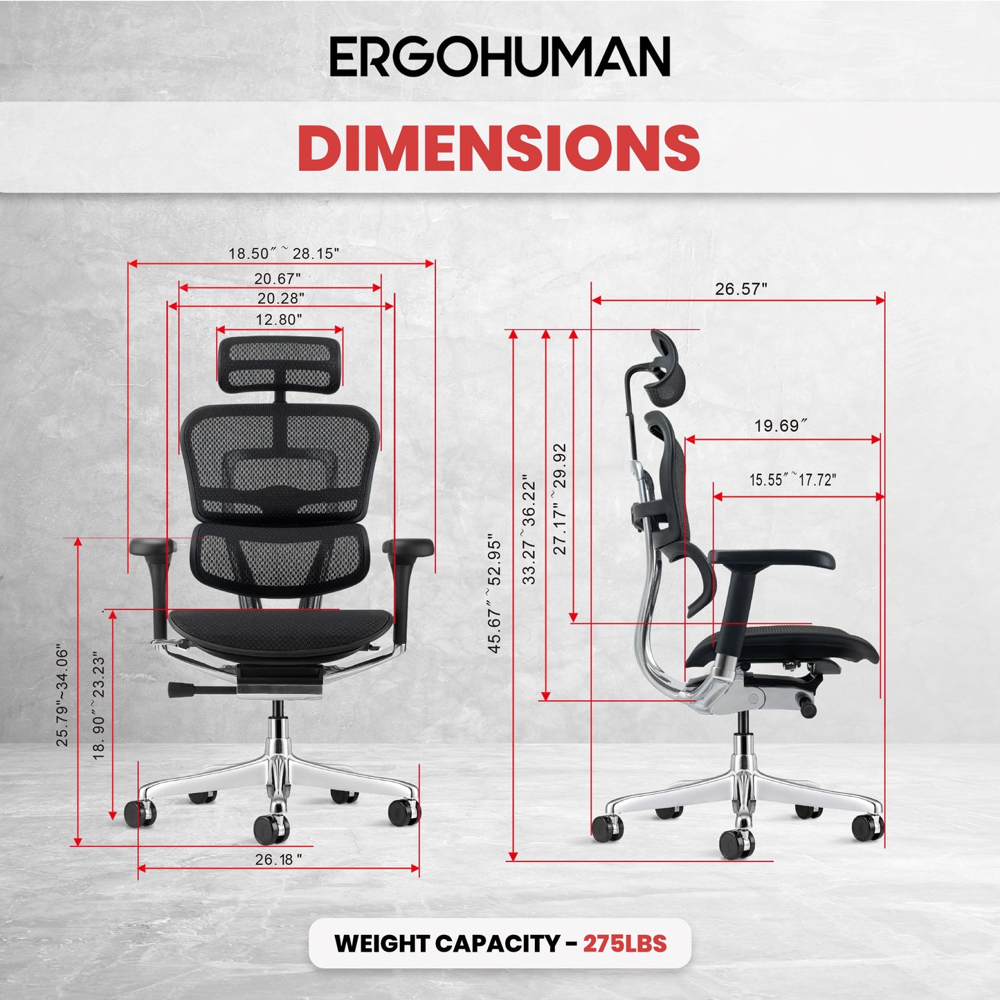 Ergohuman Eurotech ME7ERG GEN2 High Back Mesh Office Chair with Tilt Tension Control, Tilt Lock, Back Angle, Back Height, Synchro Tilt, Seat Height, Seat Depth, and Arm Height Adjustments, Black