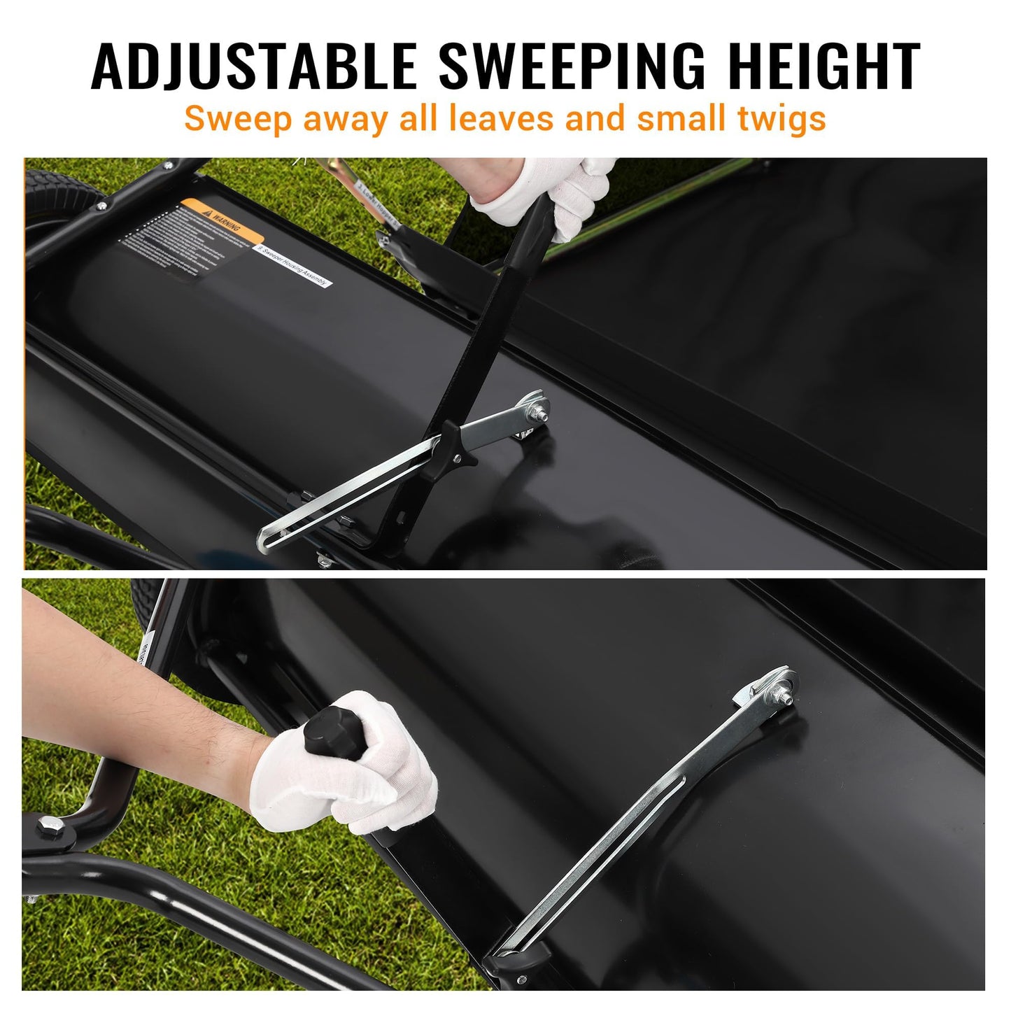 52" Heavy Duty Tow Behind Lawn Sweeper - 26 Cu.ft Hopper, Adjustable Sweeping Height, Pull Behind Yard Sweeper for Leaves, Grass & Debris, Compatible with Riding Mowers, Tractors, ATVs, Black