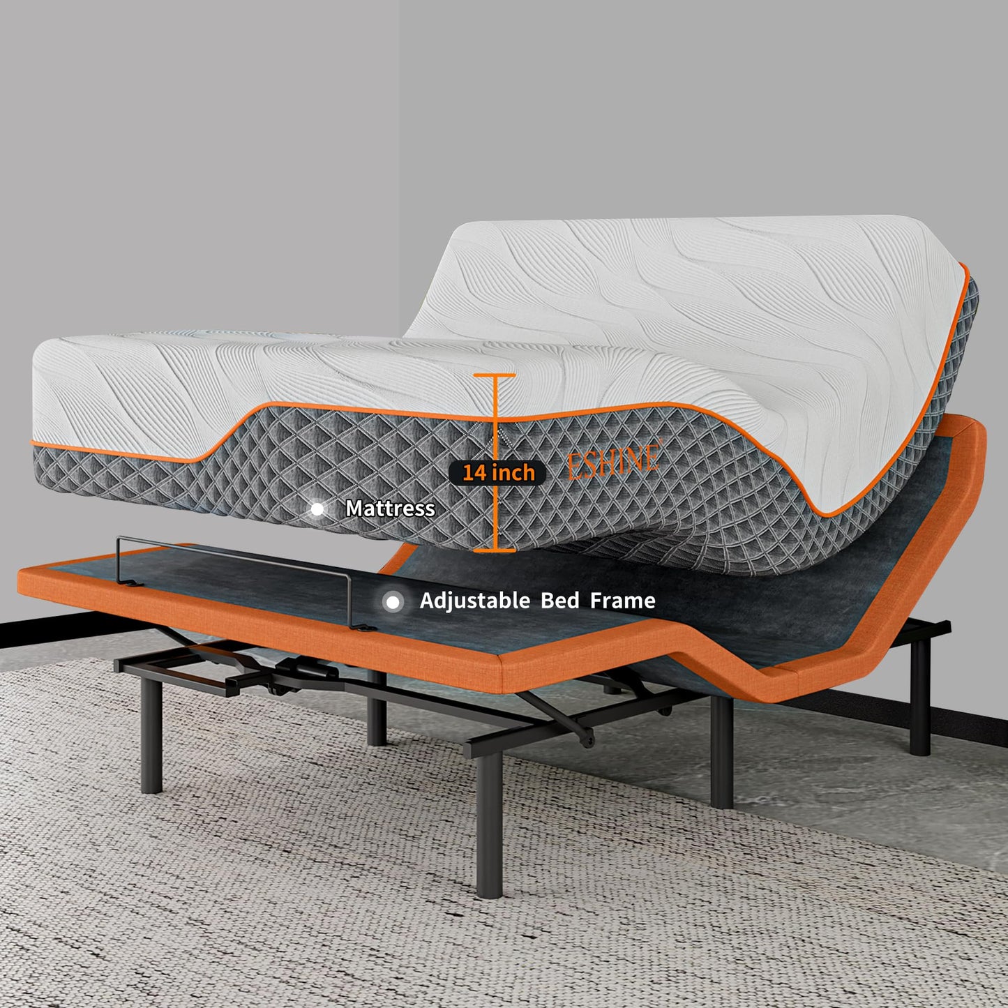 Queen Adjustable Bed Frame + 14” Hybrid Matt, Bed Base with Massage, Pillow-tilt, Smart App Control, Ergonomic Incline, Zero Gravity, Dual USB Port, Under Bed Light, Wireless Remote, 5000 Series