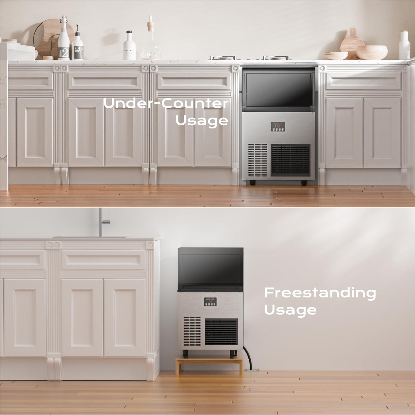 Coolake Commercial Ice Maker Machine 200lbs/24H, Air Cooled Under Counter Ice Maker with 50lbs Ice Storage, Stainless Steel Self Cleaning Freestanding Ice Maker for Home Bar Restaurant Kitchen