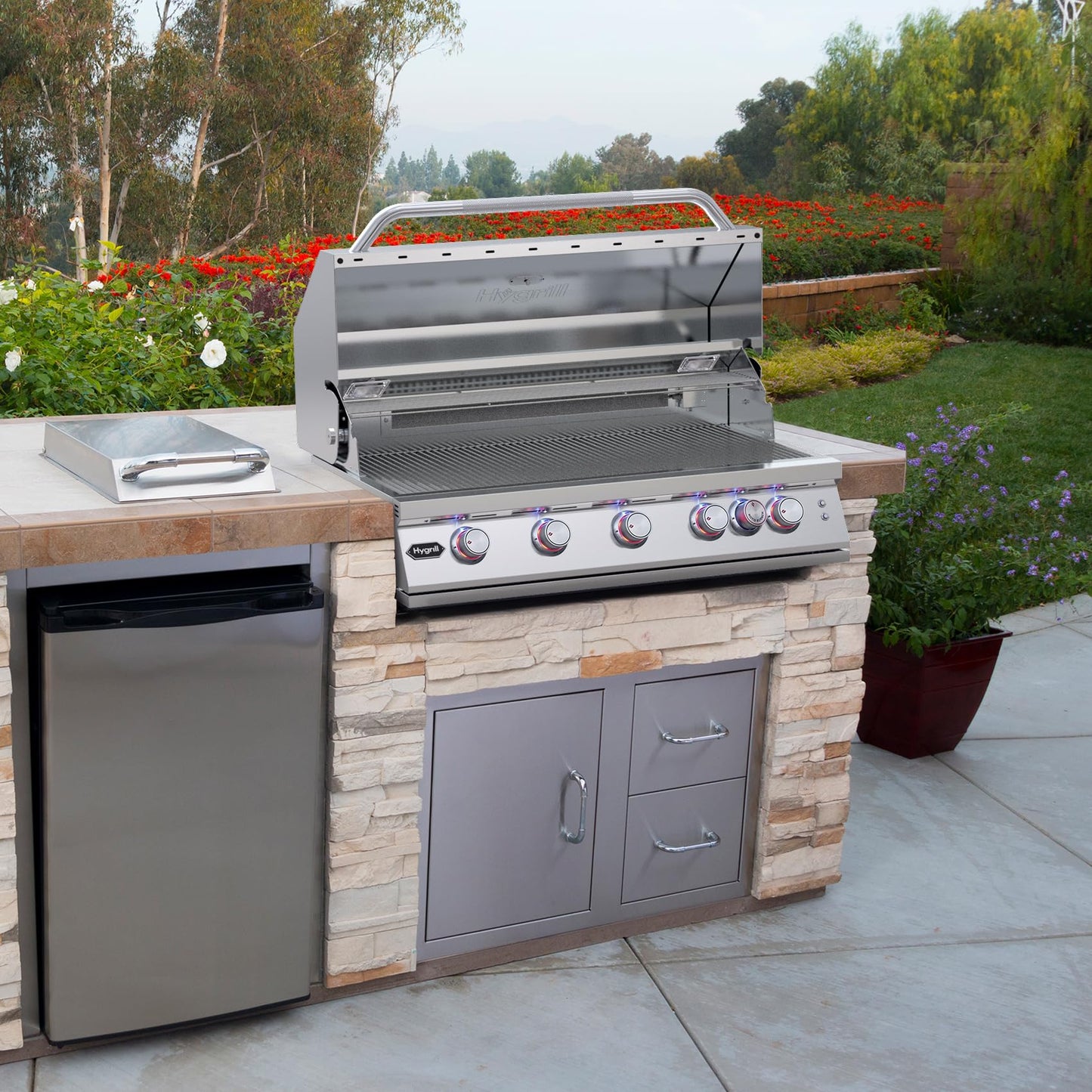 Hygrill Premium XTR 40-Inch Built In Grill, Stainless Steel 5-Burner Grill Head for Outdoor Kitchen with Rear Infrared Burner and LED Lights, Liquid Propane