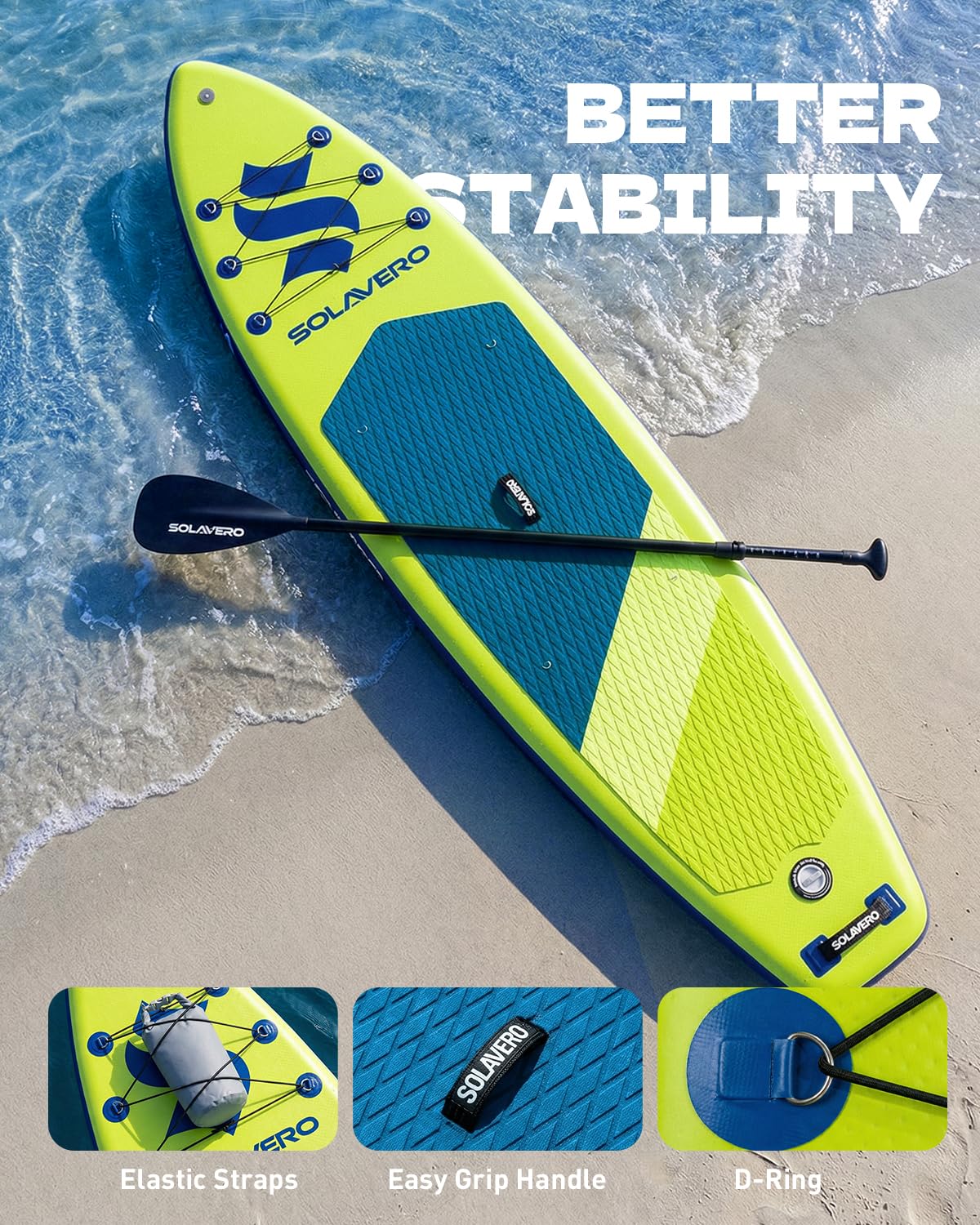 SOLAVERO 10'6" Inflatable Stand Up Paddle Board with Premium SUP Accessories, Anti-Slip EVA Deck for Adults of All Skill Levels, Paddleboard for Fishing, Yoga & Sunbathing