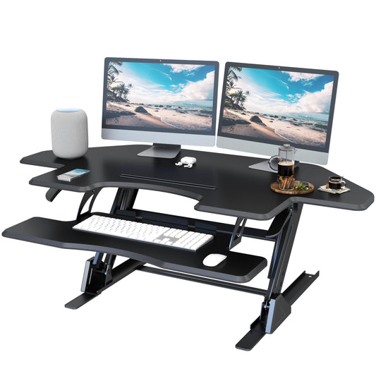 Lubvlook 47 inch Corner Standing Desk Converter, Height Adjustable Sit Stand Desk Riser, Black, GSD06T