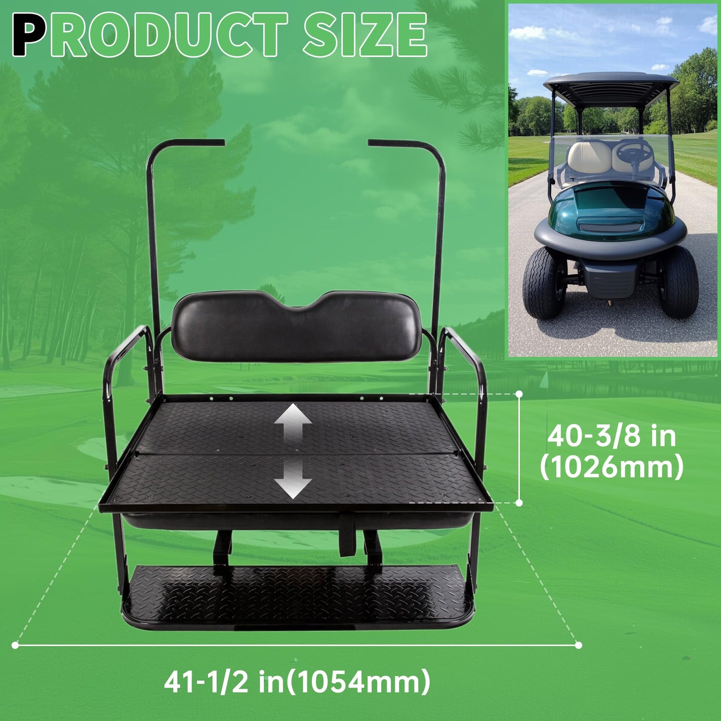 ECOTRIC Flip Folding Rear Back Seat Kit Compatible with 1995-Up EZGO TXT Golf Cart w/ roof support - You Will Receive 2 Packages