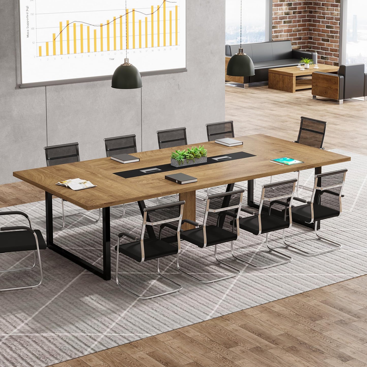 Tribesigns 8FT Conference Table, 94.49 L x 47.24 W x 29.53 H Inches Large Meeting Podcast Table for 10 People, Business Style Wooden Training Table with Strong Metal Frame for Office Conference