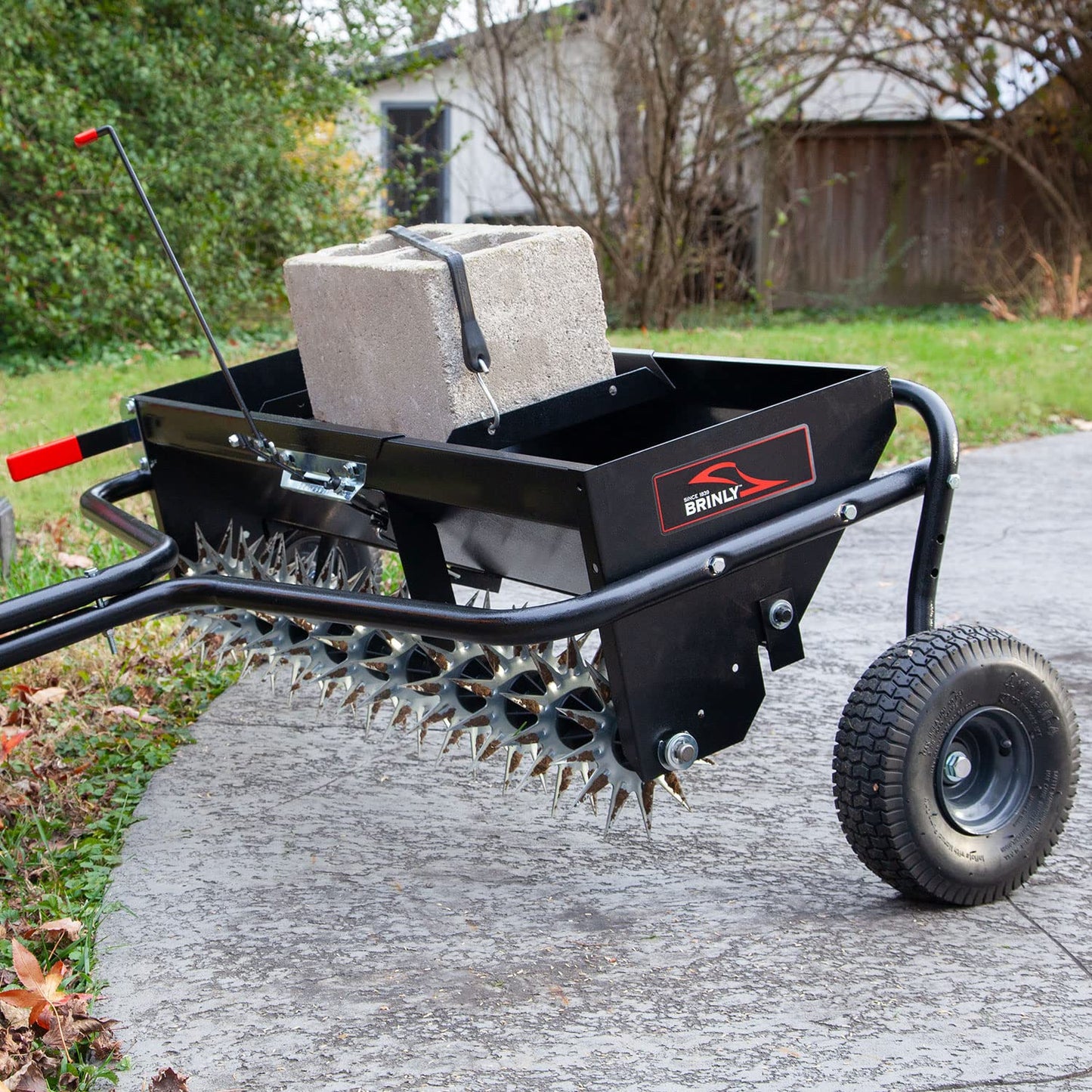 Brinly Tow Behind Combination Aerator Spreader with Weight Tray, 40-Inch, Flat Black