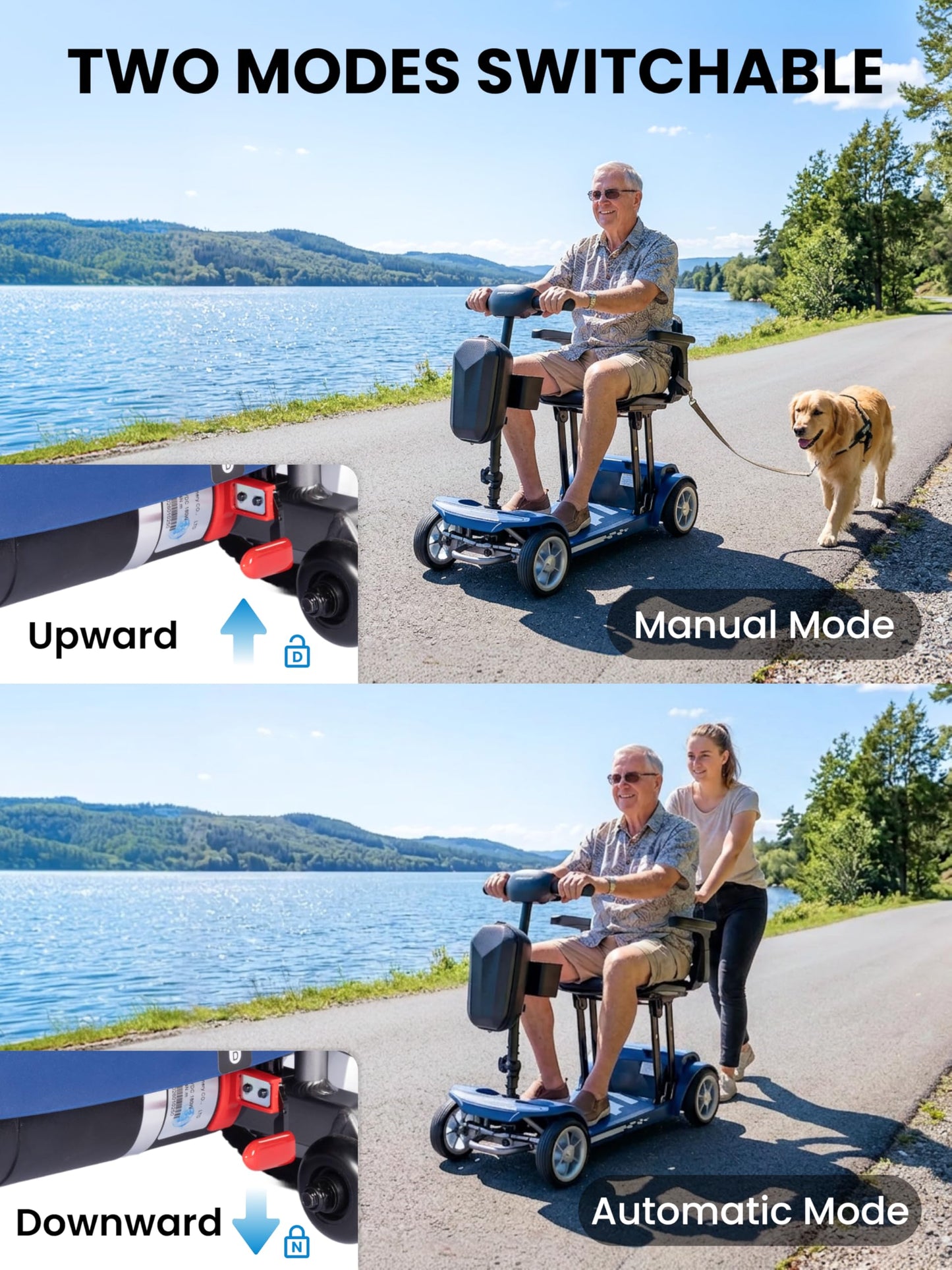 Cyseekin Mobility Scooters for Seniors & Adults, Airline Approved 42 lb Lightweight 4-Wheel Foldable Mobility Scooter, 300 lb Capacity, Removable 12Ah Lithium Battery, Anti-Tip Wheels, Trunk Portable