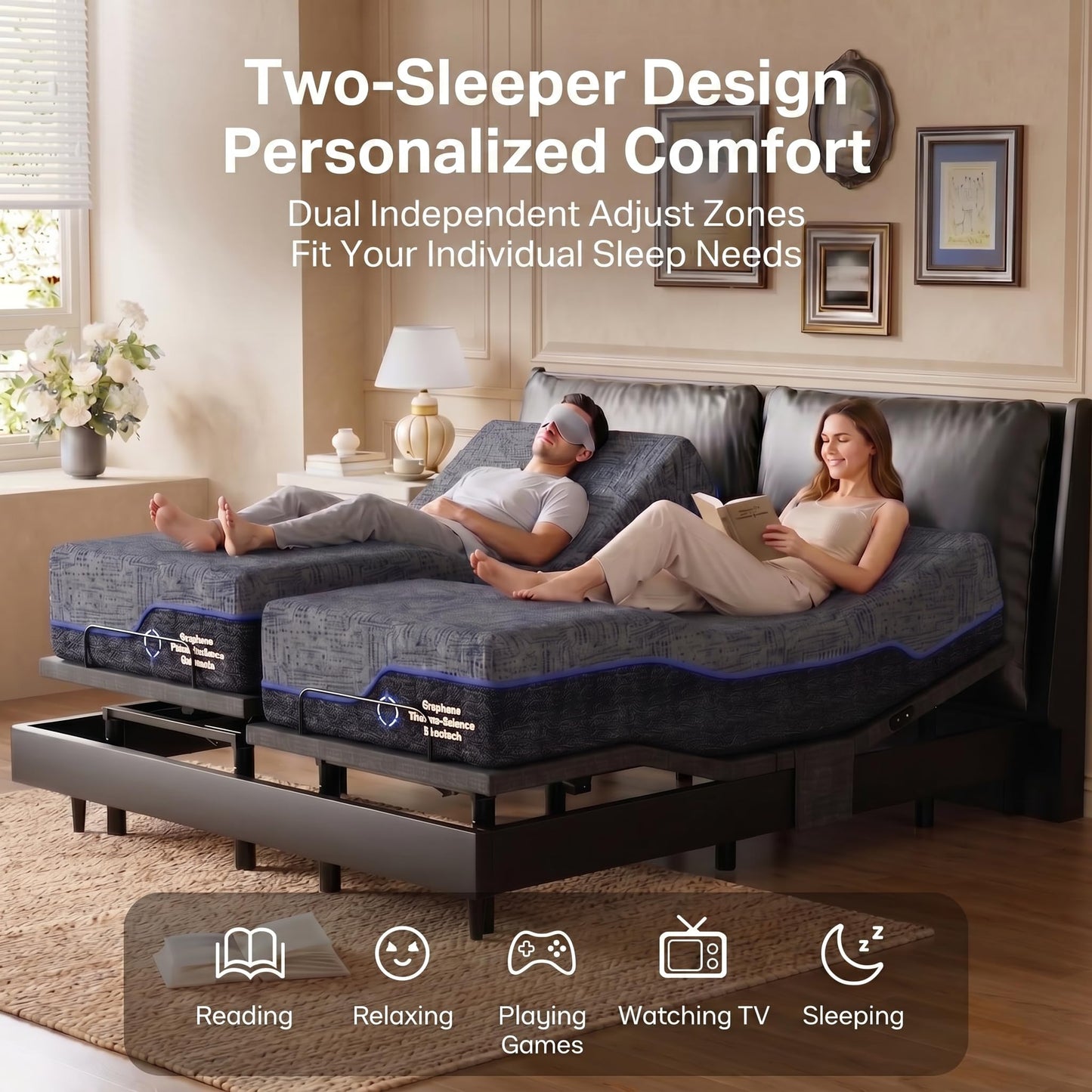 Marsail Twin XL Adjustable Bed Frame,Adjustable Bed Base with Wireless Remote,Zero Gravity,Head & Foot Incline,Quiet Motor,Dual USB Ports,Memory Positions,Adjustable Legs,Ergonomic Design