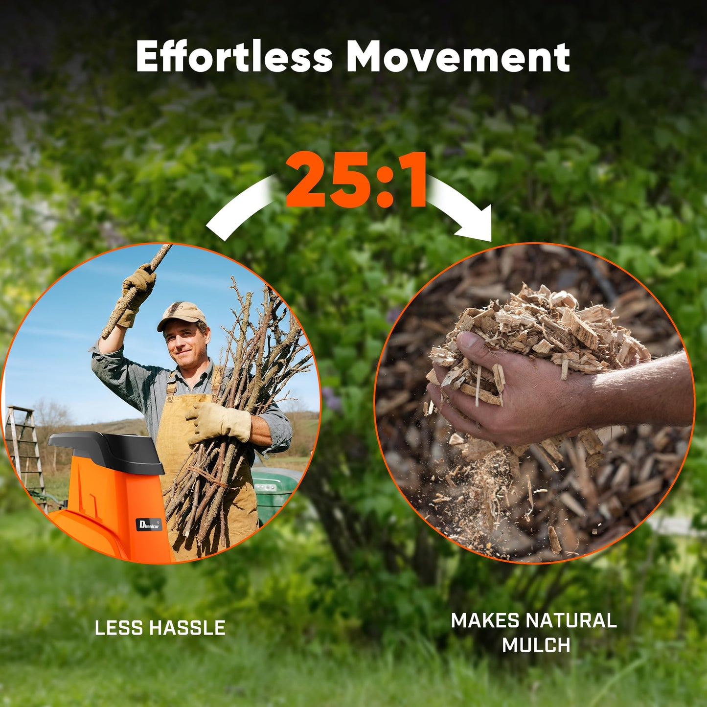 Dkenicor Wood Chipper Shredder,1800W Cut Diameter of 1.77inch with 10 Gallon Collection Bin 15-Amp Electric Wood Chipper Shredder for Easy Cleanup Ideal for Branches, Leaves,Yard Waste, Orange
