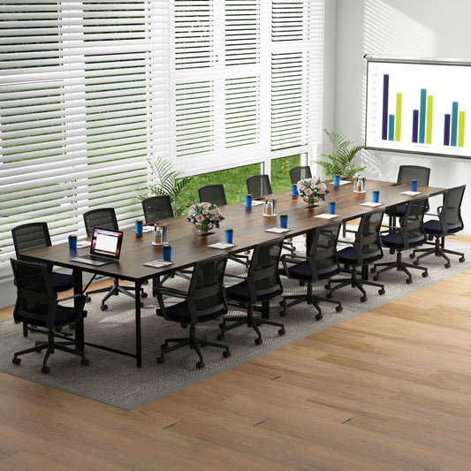 Tangkula 60" Conference Desk Set of 6, Modern Boardroom Desk with Storage Bag, Headphone Hook, Sturdy Metal Frame, Rectangular Seminar Table with Charging Station