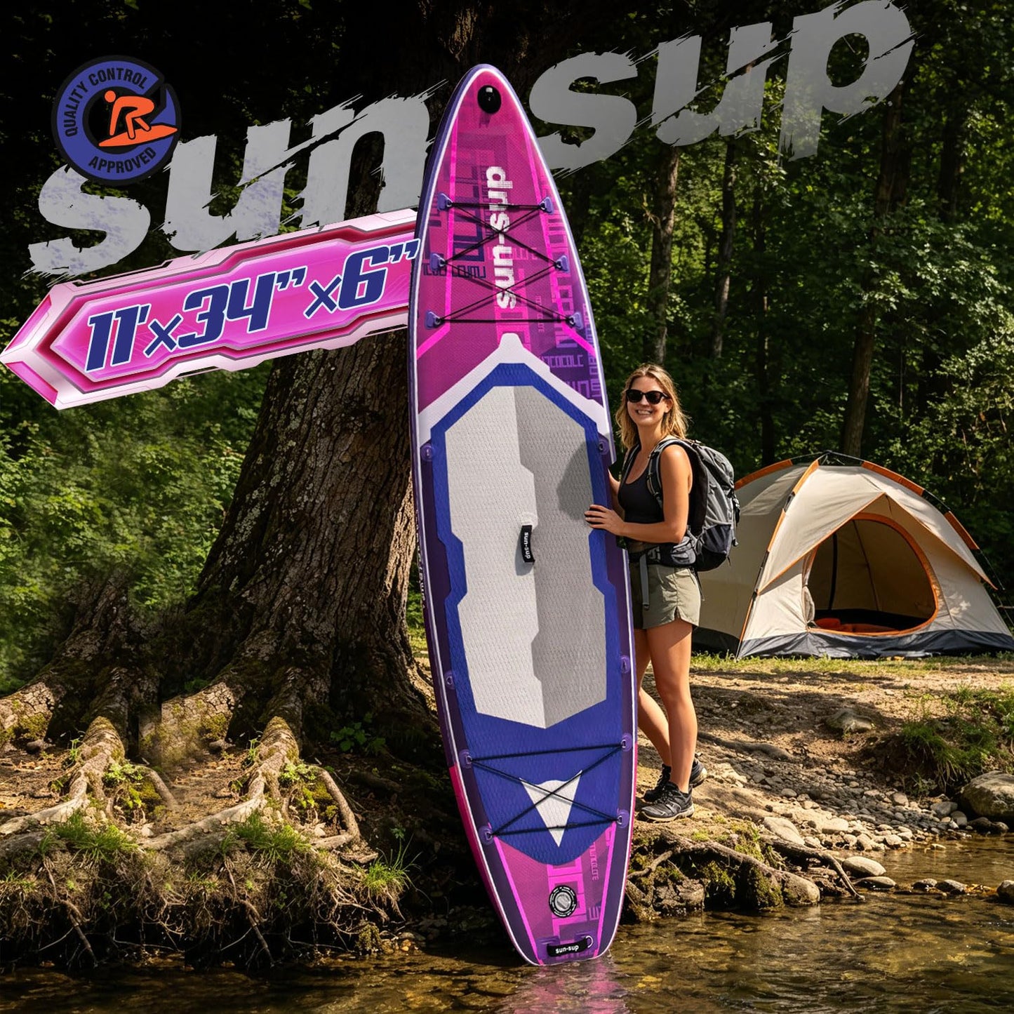 SUN-SUP 11' Inflatable Stand Up Paddle Board with Premium SUP Accessories, Wide Stable Non-Slip Deck