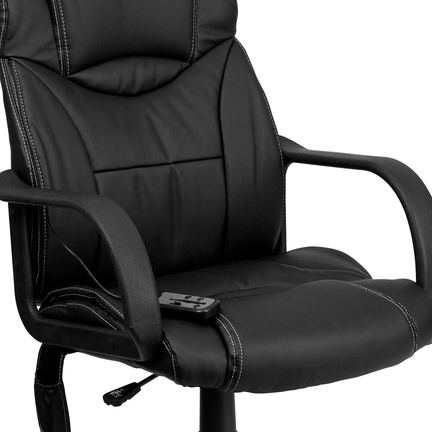 Flash Furniture Laverne Mid-Back Ergonomic Massaging Black LeatherSoft Executive Swivel Office Chair with Arms