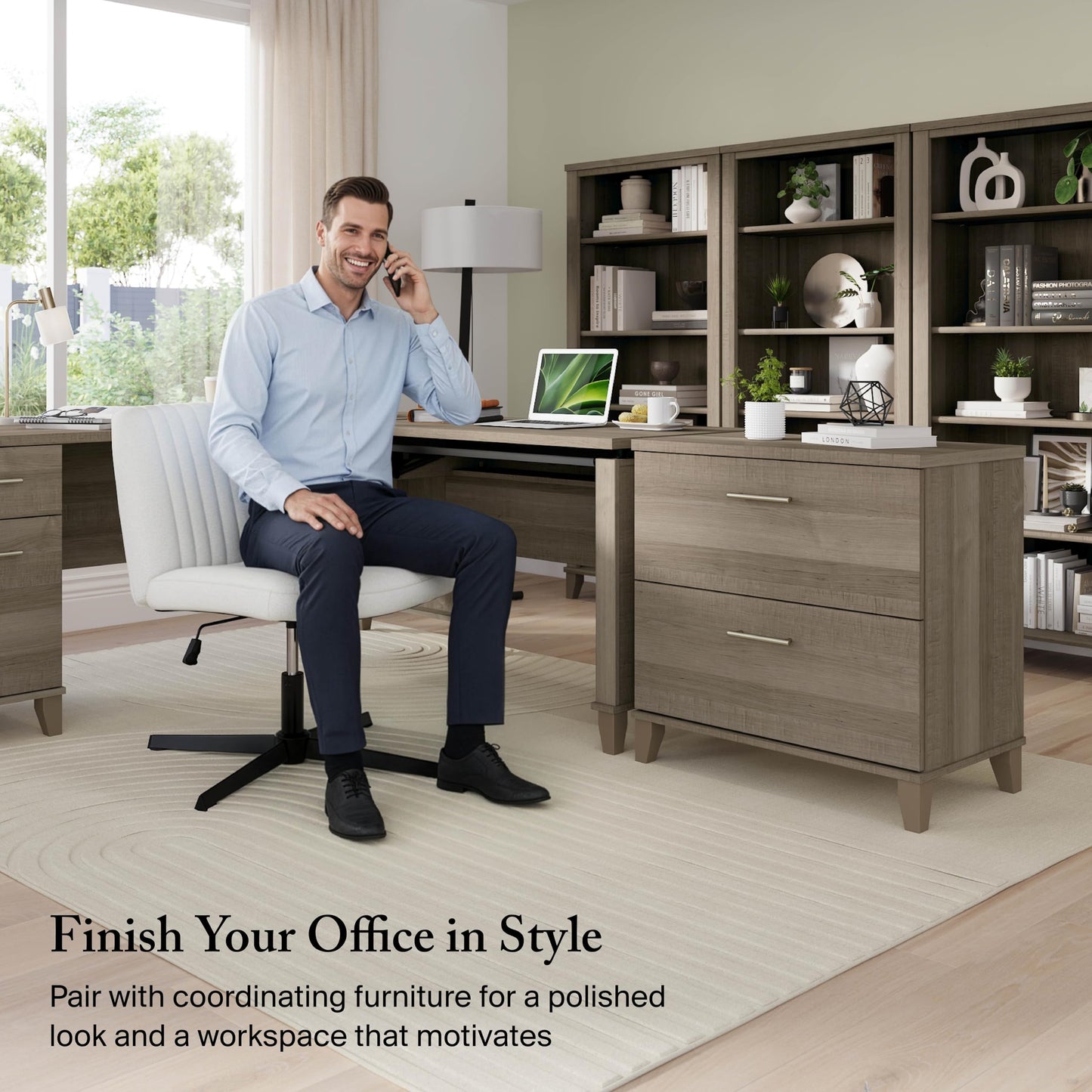 Bush Furniture Somerset 72W 3 Position Sit to Stand L Shaped Desk in Ash Gray