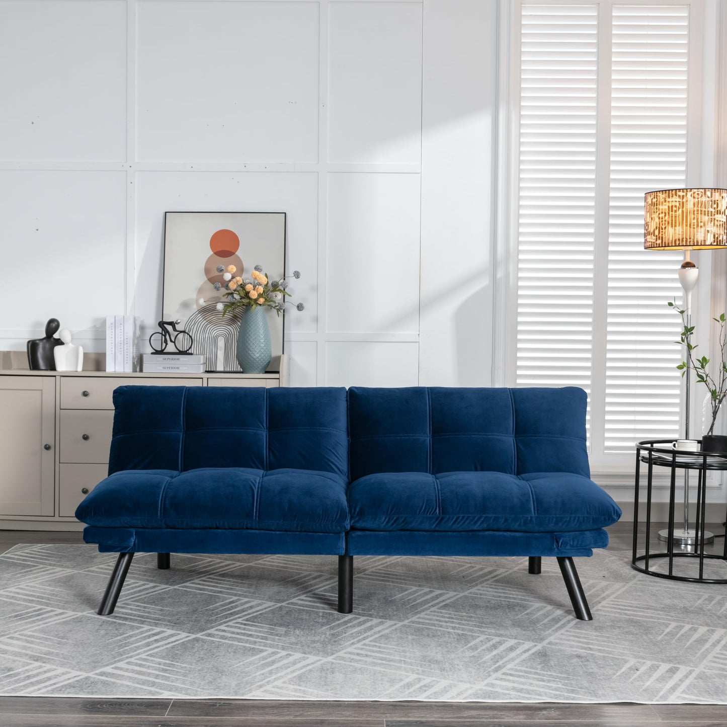GDFStudio Hayezc Loveseat Sofa, Convertible Sofa Bed, 2-in-1 Folding Modern Futon with Adjustable Armrest & Backrest, 800lbs Capacity Small Apartment Sleeper for Living Room, Office, Navy Blue