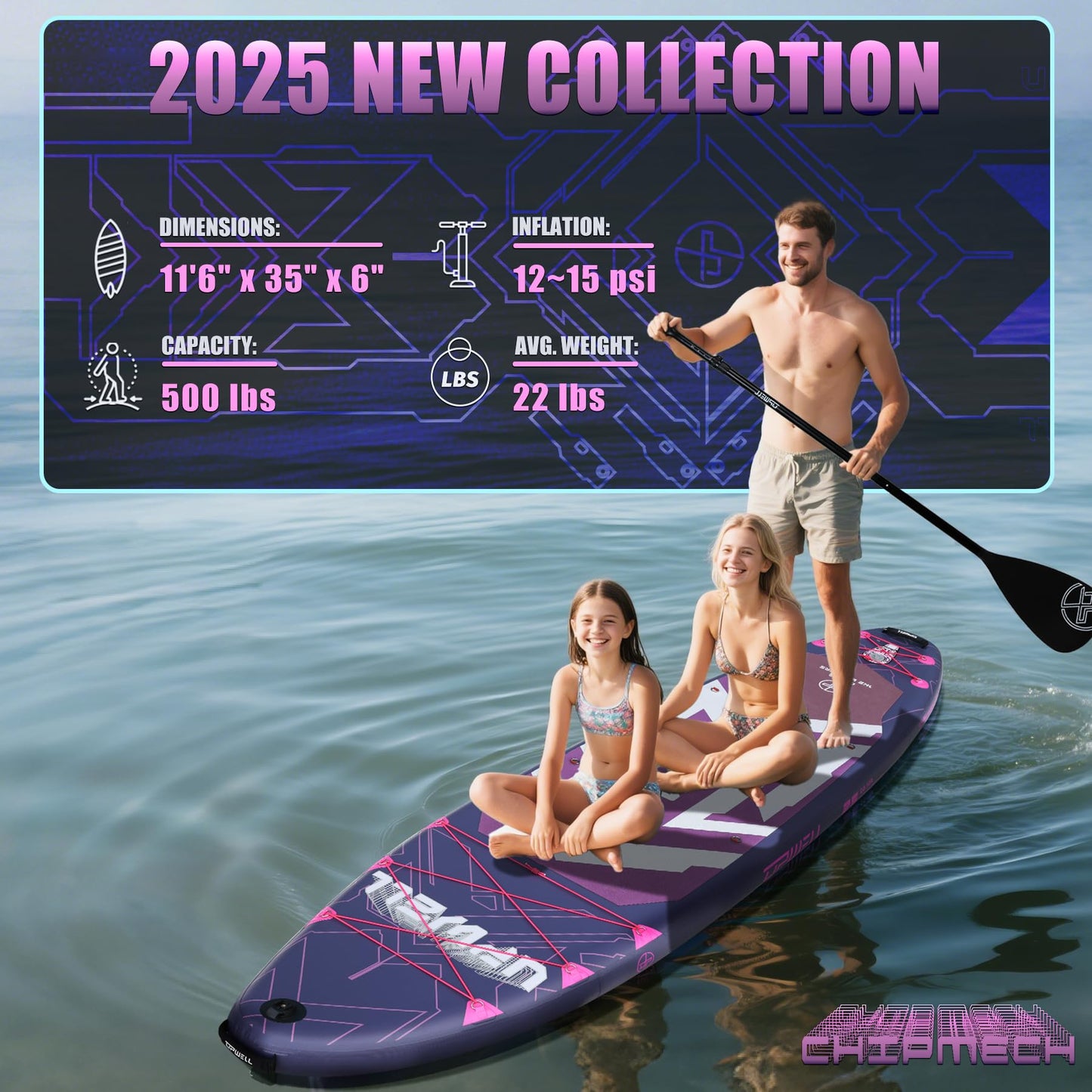 UPWELL 11'6"×35" Extra Wide Inflatable Paddle Board, Stand Up Paddle Board, Sup Paddle Boards for Adults, Chipmech Purple