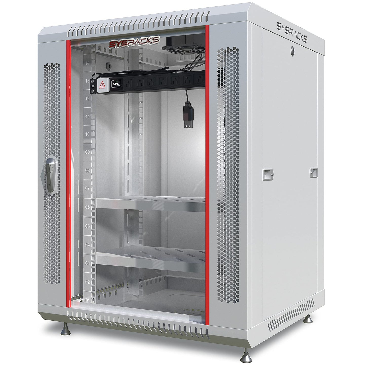 Sysracks 15U Gray Wall Rack Mount Server 19" Deep Network Cabinet, Server Rack with Fan, Removable Side Panels, Locking Glass Door 24" Computer Cabinet Enclosure Network Rack Case 15.600