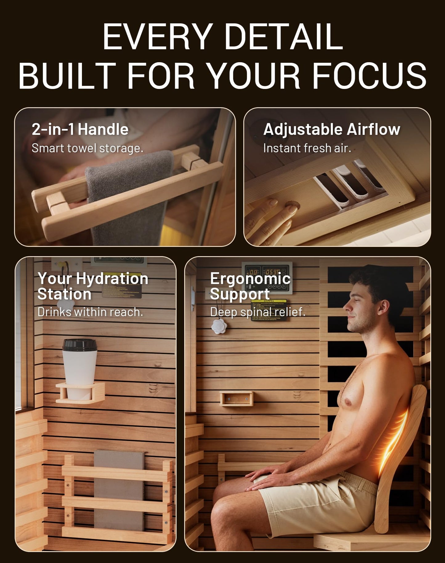 Mikolo 1 Person Far Infrared Sauna for Home | Ultra-Low EMF Indoor Dry Sauna | Solid Canadian Hemlock with 5 Carbon Heaters | Chromotherapy Light Therapy & Bluetooth for Wellness and Relaxation(Black)