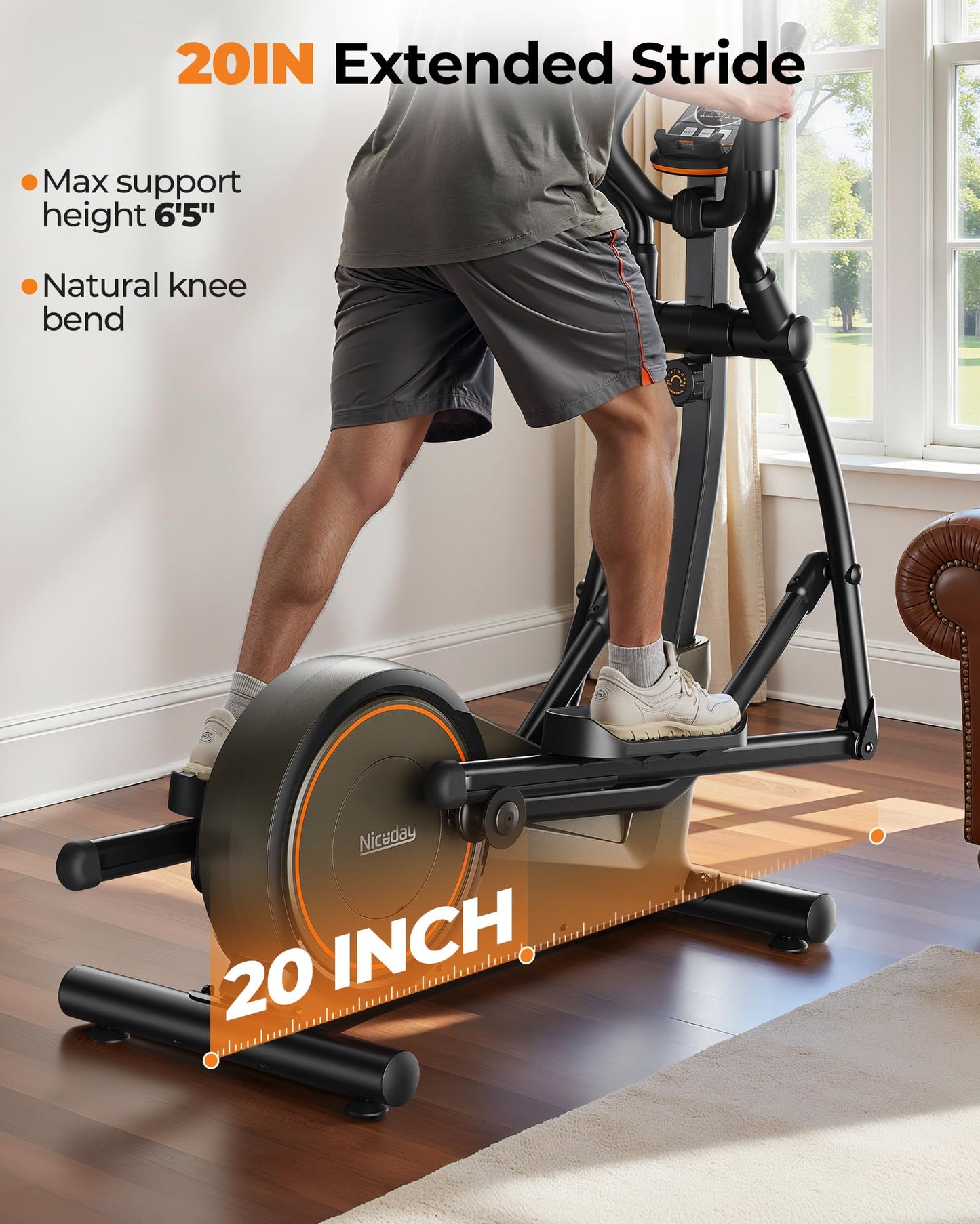 Niceday Elliptical Machine, Elliptical Exercise Machine for Home Use with Hyper-Quiet Magnetic Driving System, 20IN Stride, 16 Resistance Levels, 500LBS Loading Capacity, App Supported