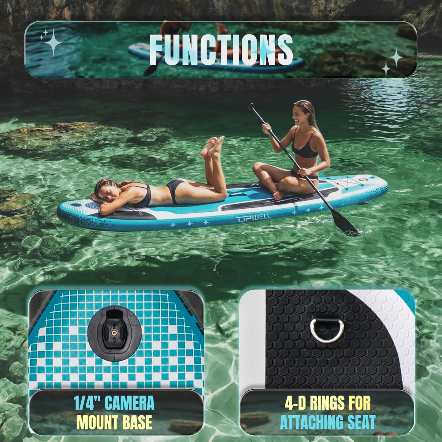 UPWELL Inflatable Stand Up Paddle Board Premium SUP Modular Paddle Boards for Adults, 11' Blow up Paddle Boards 6” Thick, Cyclone